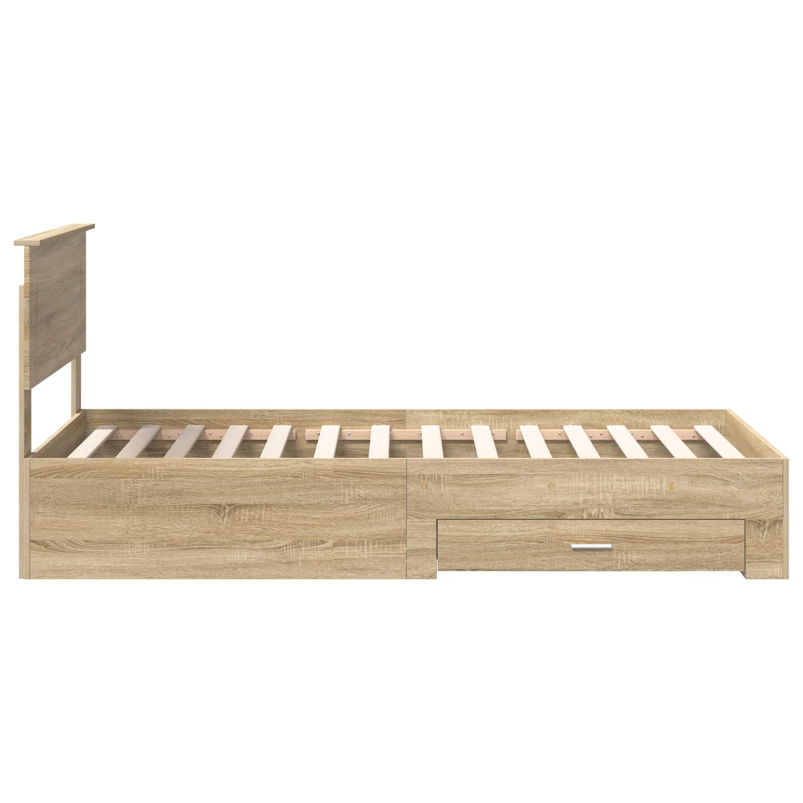 Bedframe Sonoma Eiken en Zilver 75 x 190 cm Bewerkt hout is nu te koop bij PeponiXL, paradijselijk wonen!