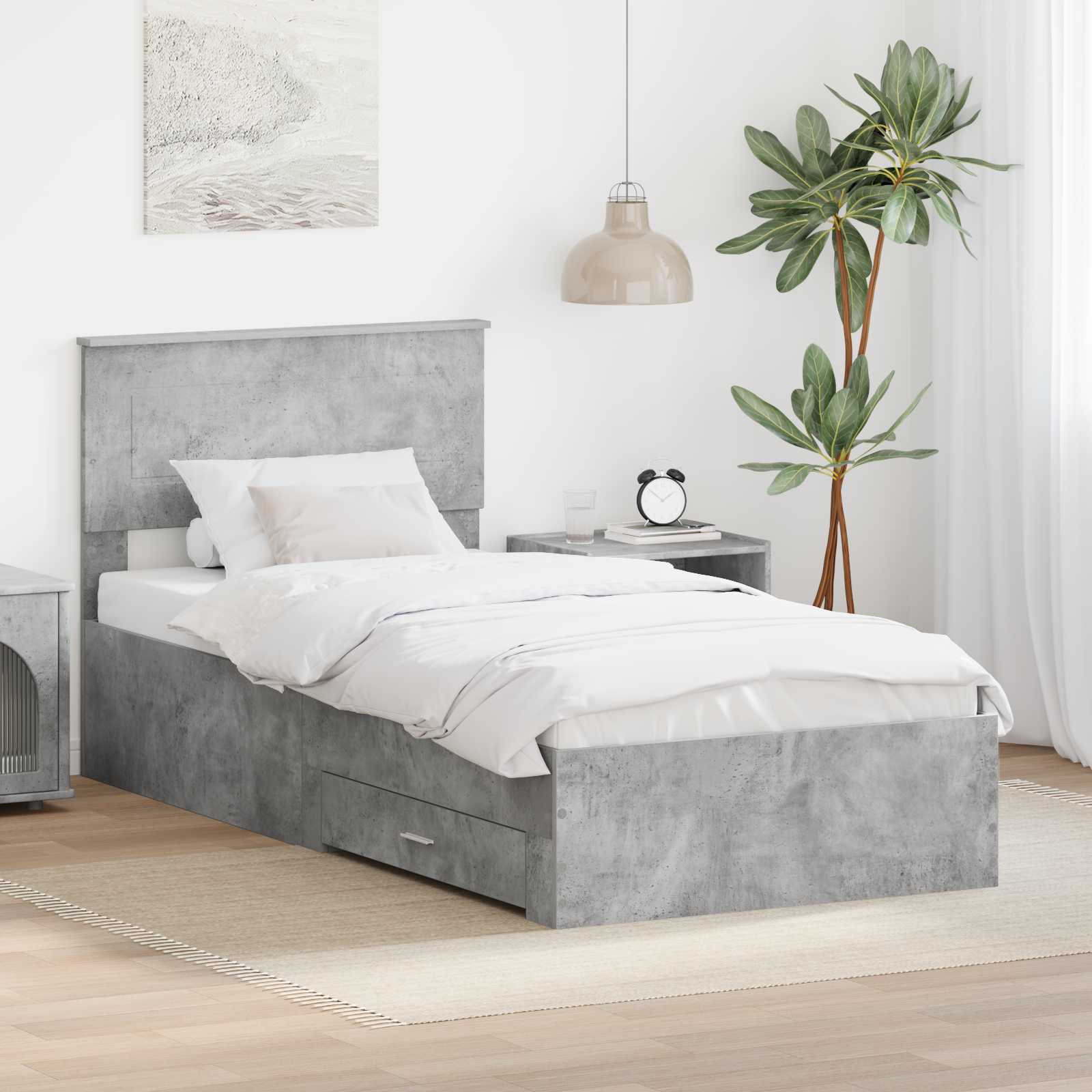 Bedframe Beton Grijs en Zilver 75 x 190 cm Bewerkt hout is nu te koop bij PeponiXL, paradijselijk wonen!