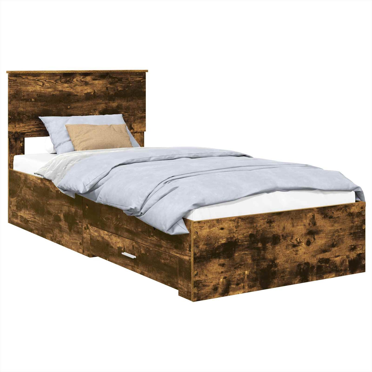 Bedframe Gerookt Eiken en Zilver 75 x 190 cm Bewerkt hout is nu te koop bij PeponiXL, paradijselijk wonen!