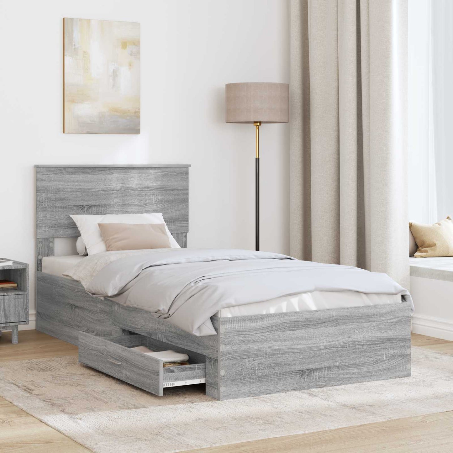 Bedframe Grijs Sonoma en Zilver 75 x 190 cm Bewerkt hout is nu te koop bij PeponiXL, paradijselijk wonen!