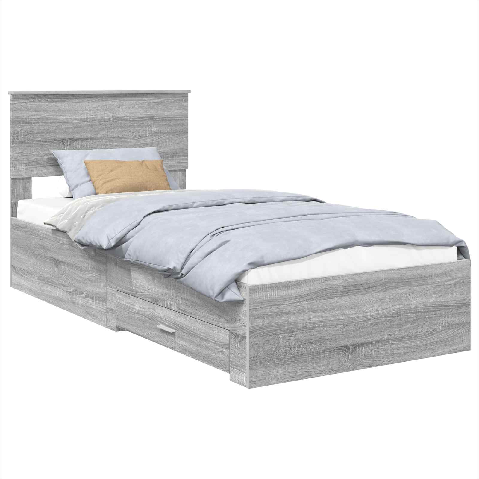Bedframe Grijs Sonoma en Zilver 75 x 190 cm Bewerkt hout is nu te koop bij PeponiXL, paradijselijk wonen!