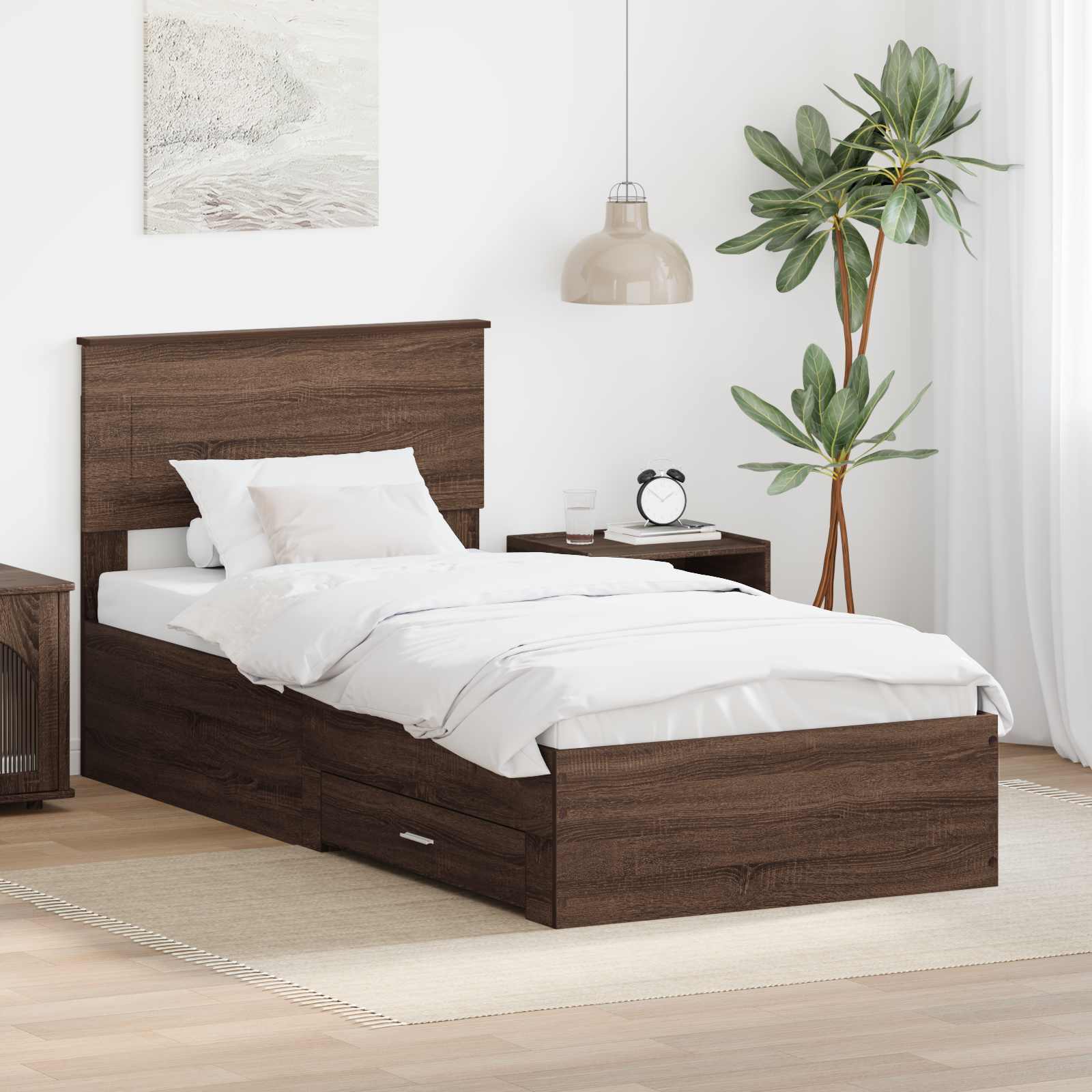 Bedframe Bruin Eiken en Zilver 75 x 190 cm Bewerkt hout is nu te koop bij PeponiXL, paradijselijk wonen!