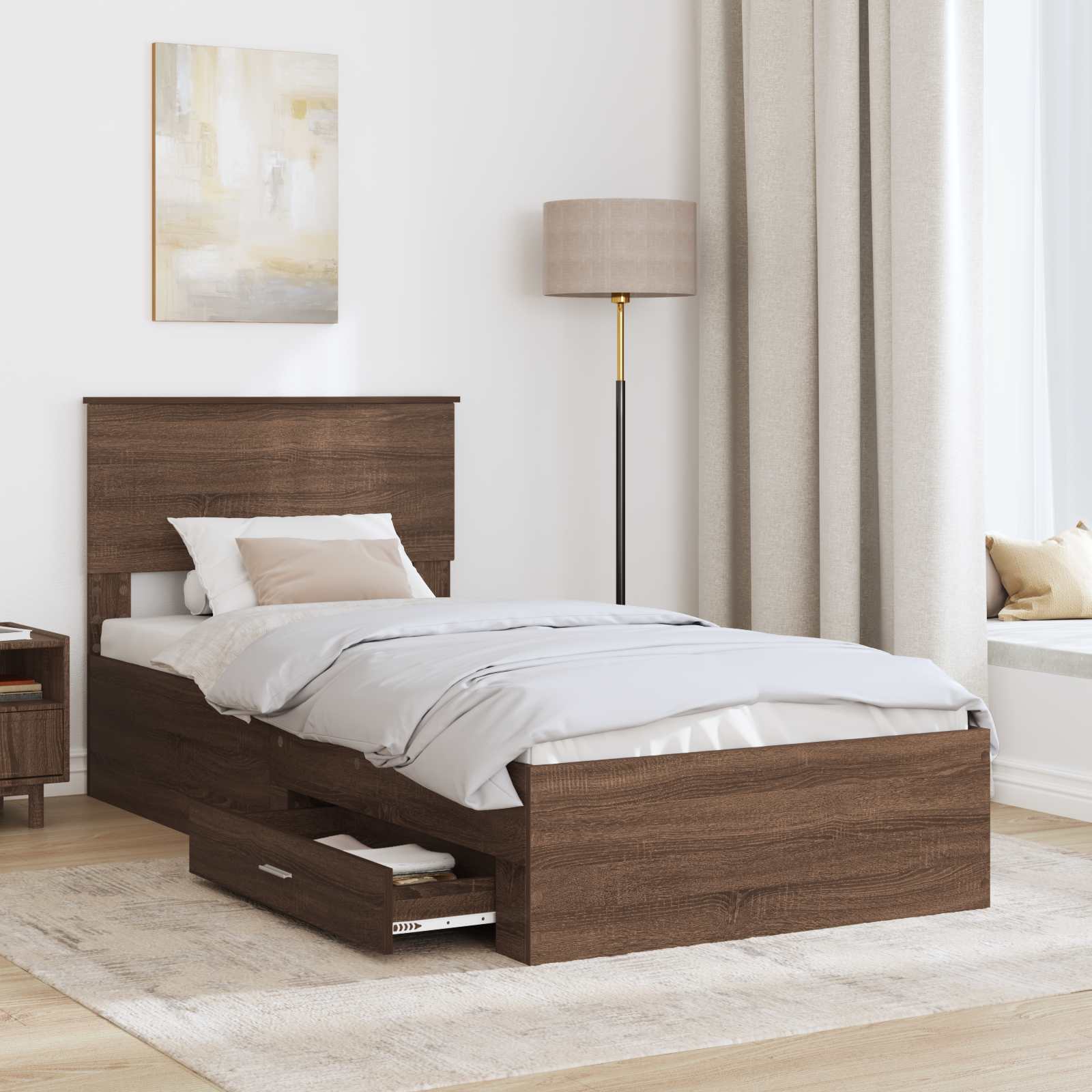 Bedframe Bruin Eiken en Zilver 75 x 190 cm Bewerkt hout is nu te koop bij PeponiXL, paradijselijk wonen!