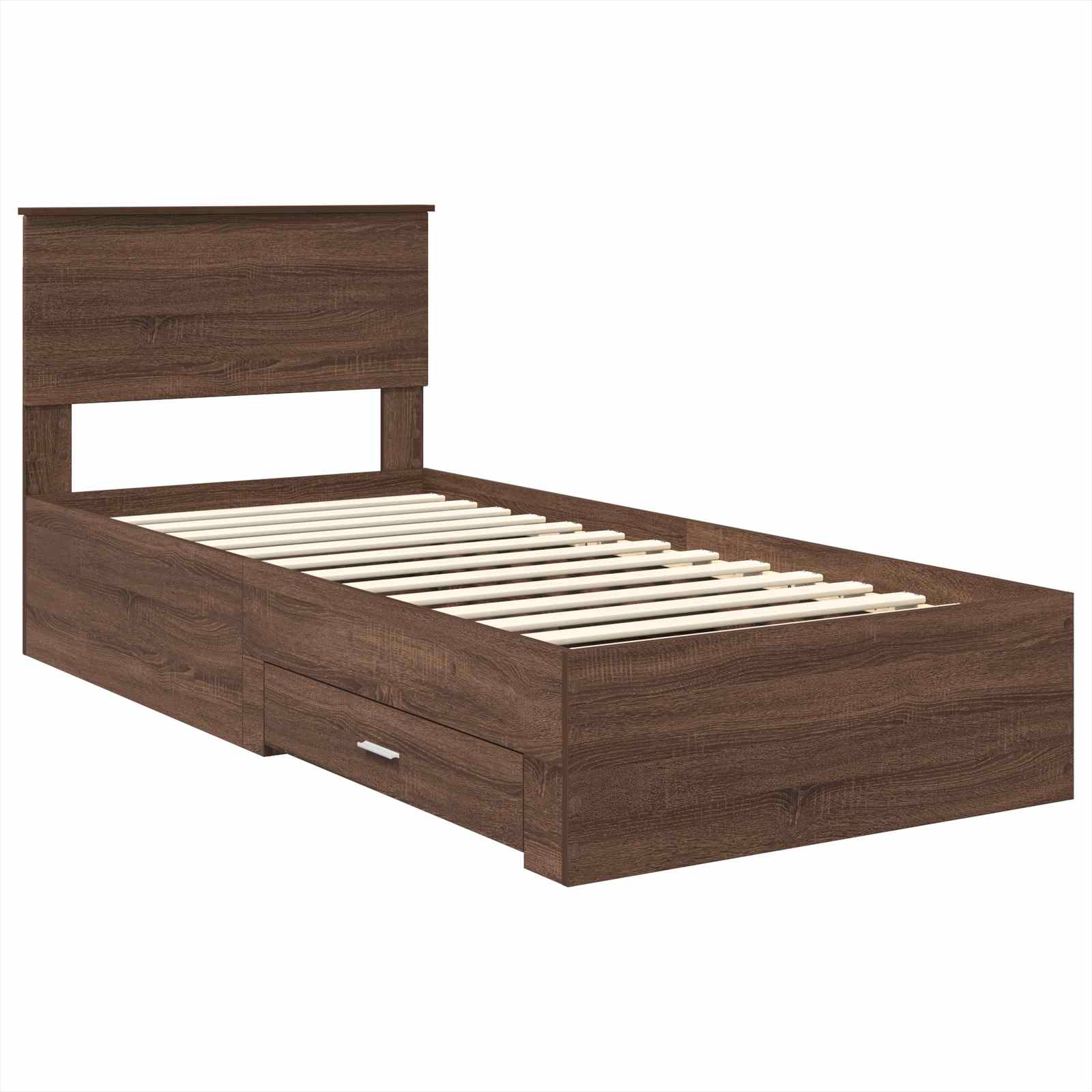 Bedframe Bruin Eiken en Zilver 75 x 190 cm Bewerkt hout is nu te koop bij PeponiXL, paradijselijk wonen!