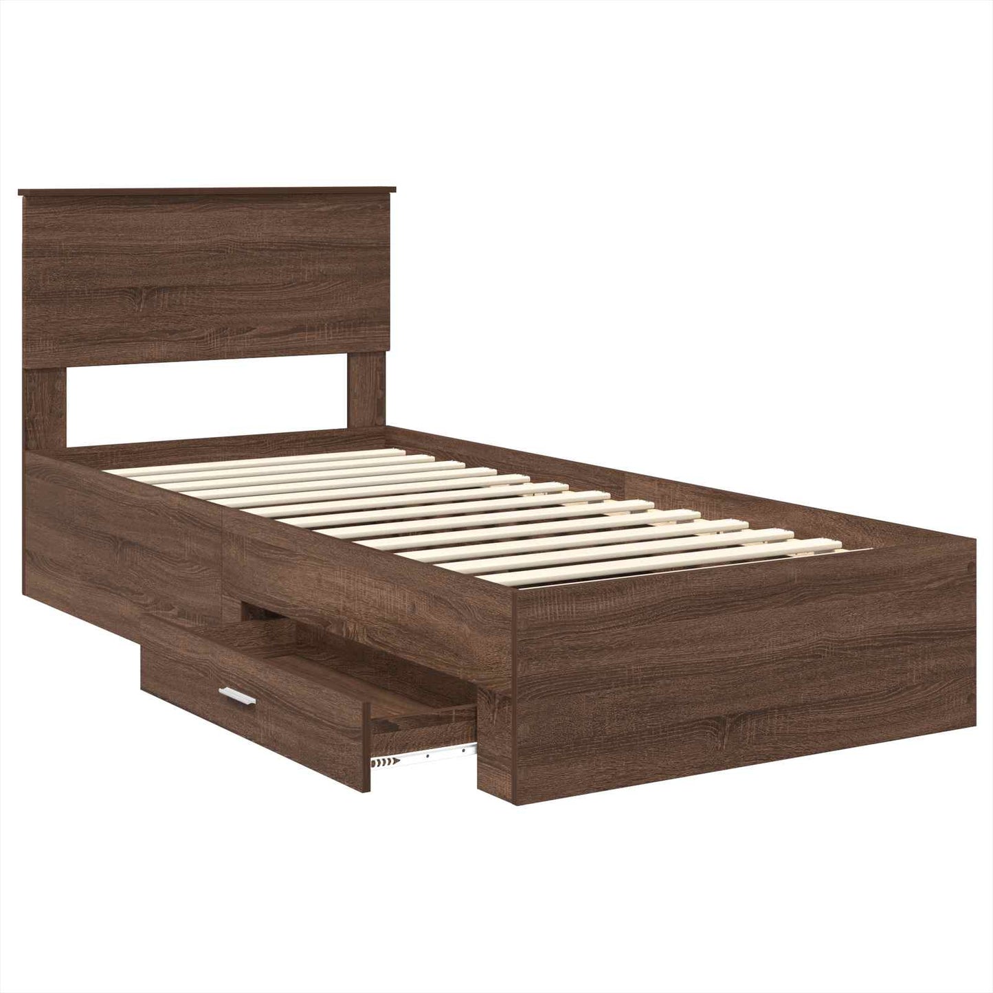 Bedframe Bruin Eiken en Zilver 75 x 190 cm Bewerkt hout is nu te koop bij PeponiXL, paradijselijk wonen!