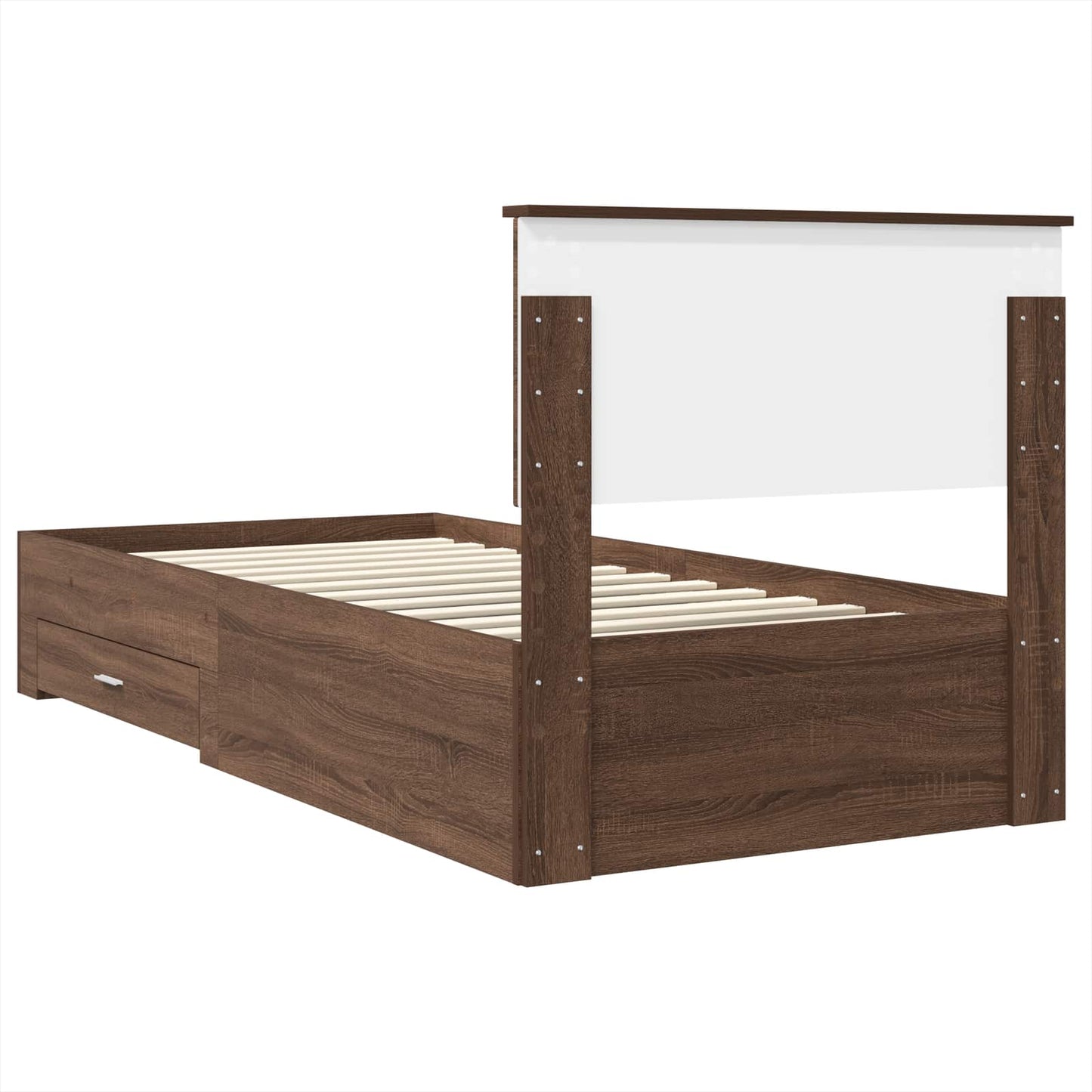 Bedframe Bruin Eiken en Zilver 75 x 190 cm Bewerkt hout is nu te koop bij PeponiXL, paradijselijk wonen!