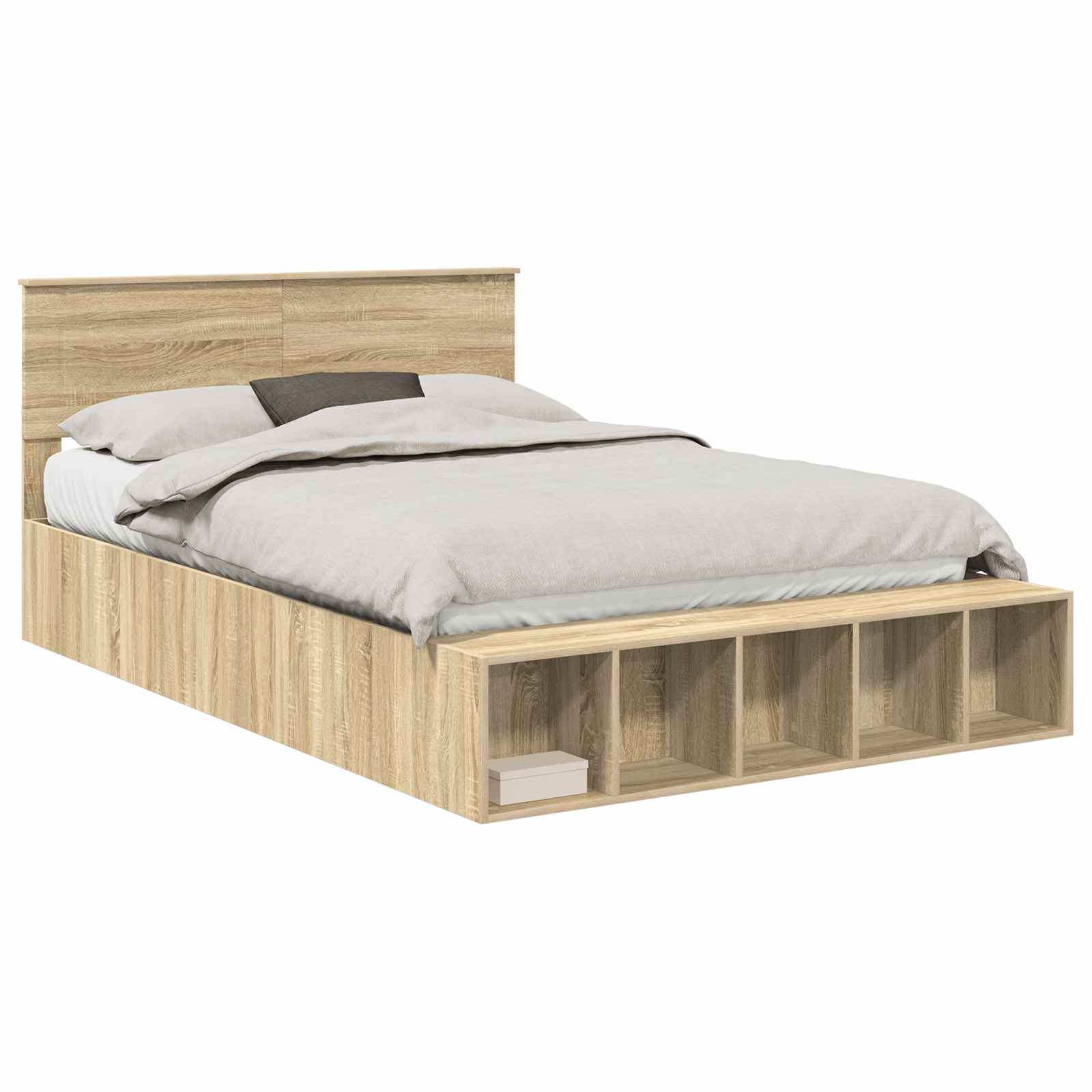 Bedframe met plank Sonoma Eiken 140 x 200 cm Bewerkt hout is nu te koop bij PeponiXL, paradijselijk wonen!