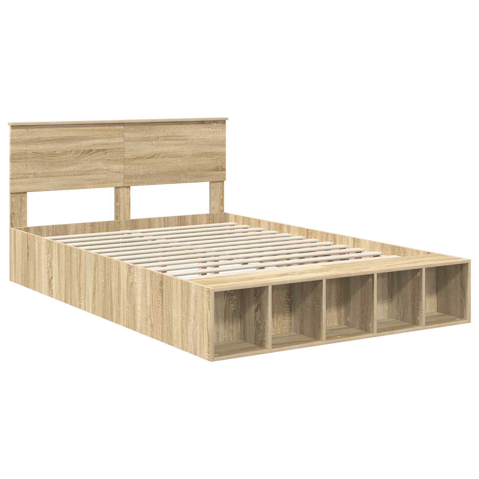 Bedframe met plank Sonoma Eiken 140 x 200 cm Bewerkt hout is nu te koop bij PeponiXL, paradijselijk wonen!
