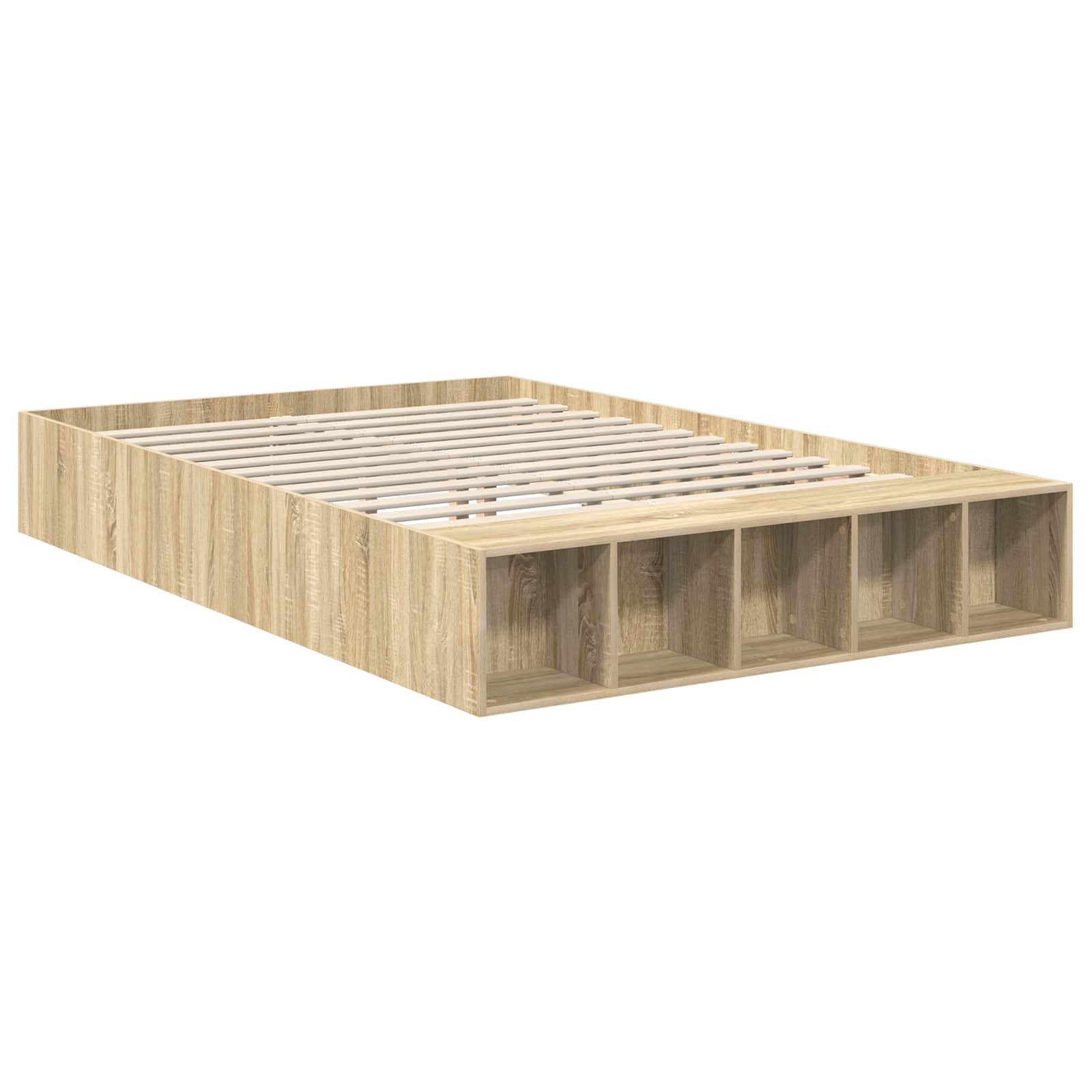 Bedframe met plank Sonoma Eiken 140 x 200 cm Bewerkt hout is nu te koop bij PeponiXL, paradijselijk wonen!