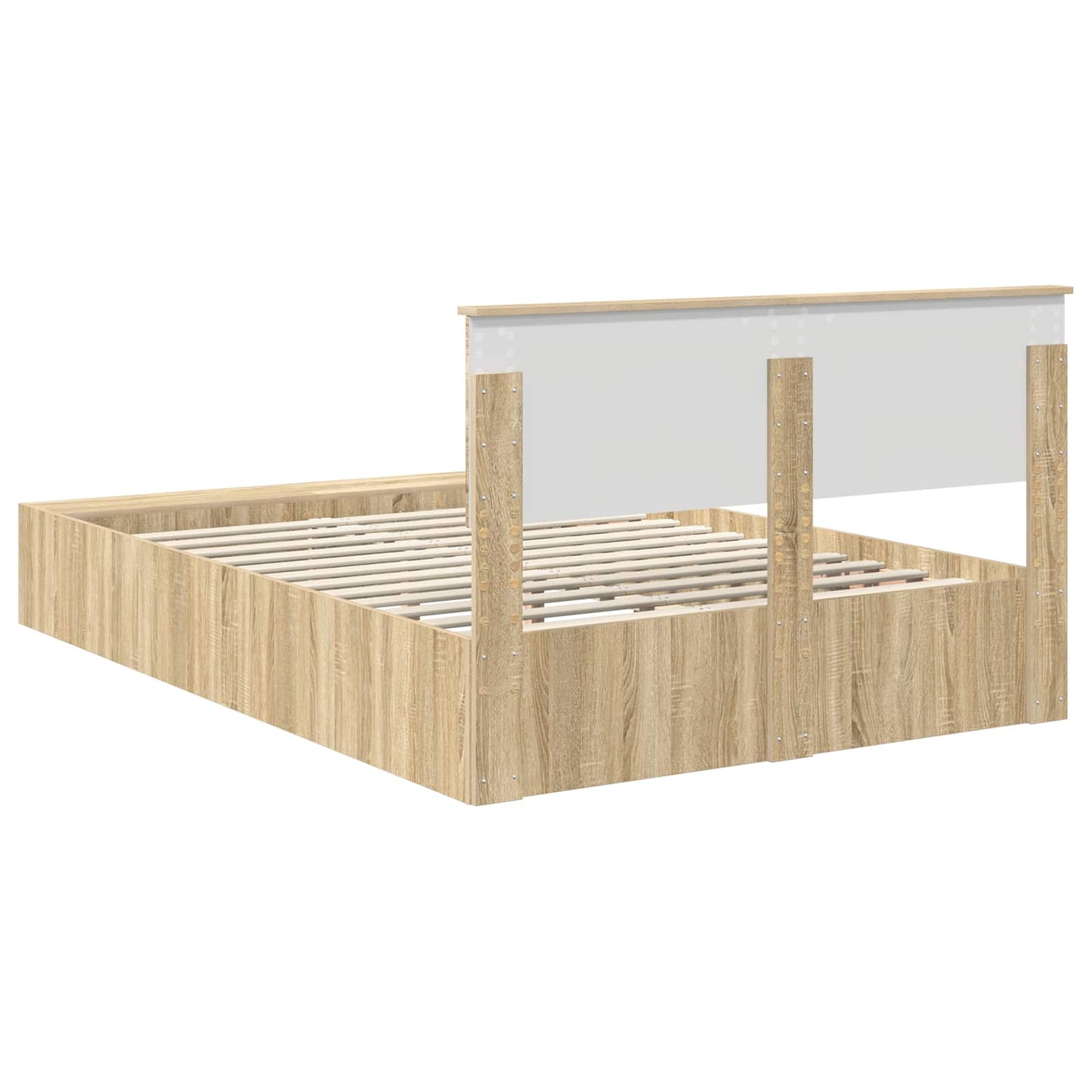 Bedframe met plank Sonoma Eiken 140 x 200 cm Bewerkt hout is nu te koop bij PeponiXL, paradijselijk wonen!