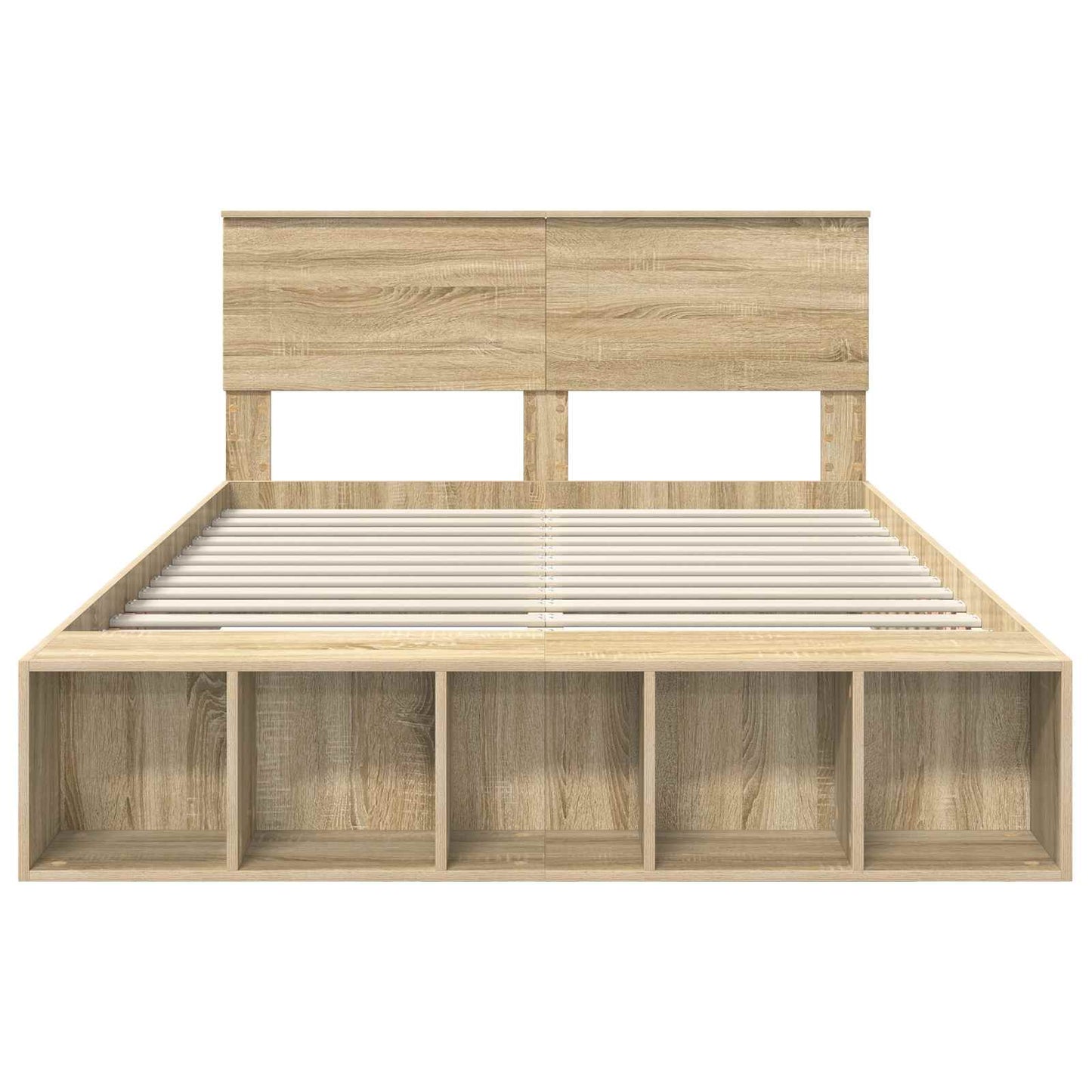 Bedframe met plank Sonoma Eiken 140 x 200 cm Bewerkt hout is nu te koop bij PeponiXL, paradijselijk wonen!