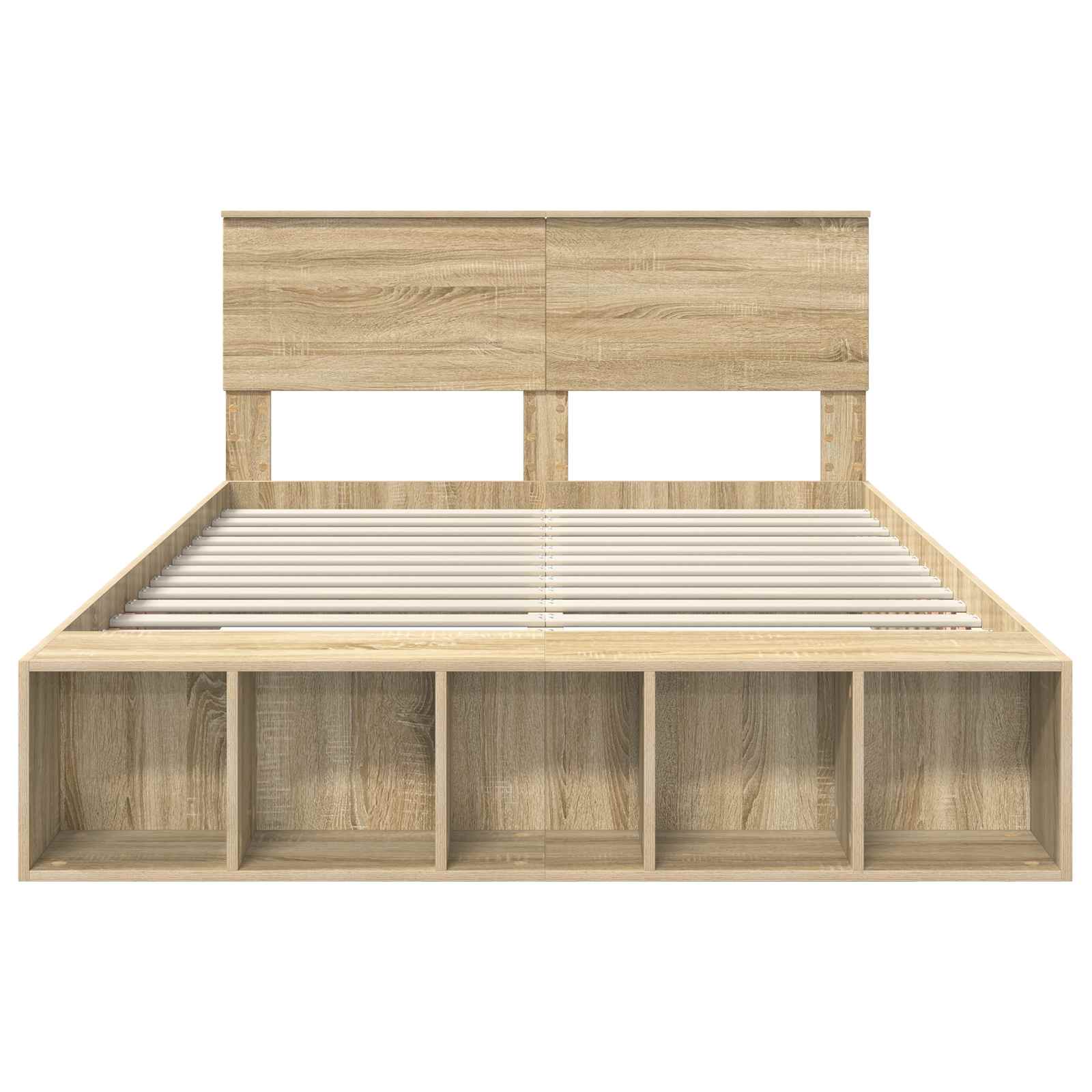 Bedframe met plank Sonoma Eiken 140 x 200 cm Bewerkt hout is nu te koop bij PeponiXL, paradijselijk wonen!