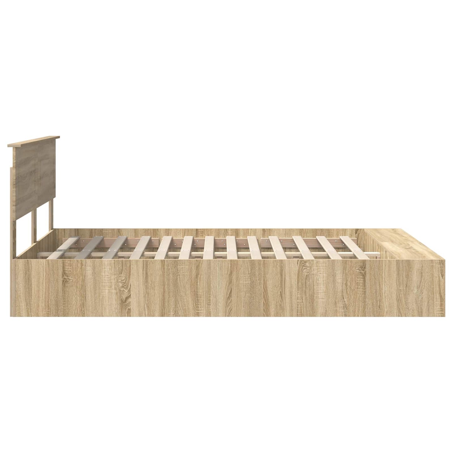 Bedframe met plank Sonoma Eiken 140 x 200 cm Bewerkt hout is nu te koop bij PeponiXL, paradijselijk wonen!