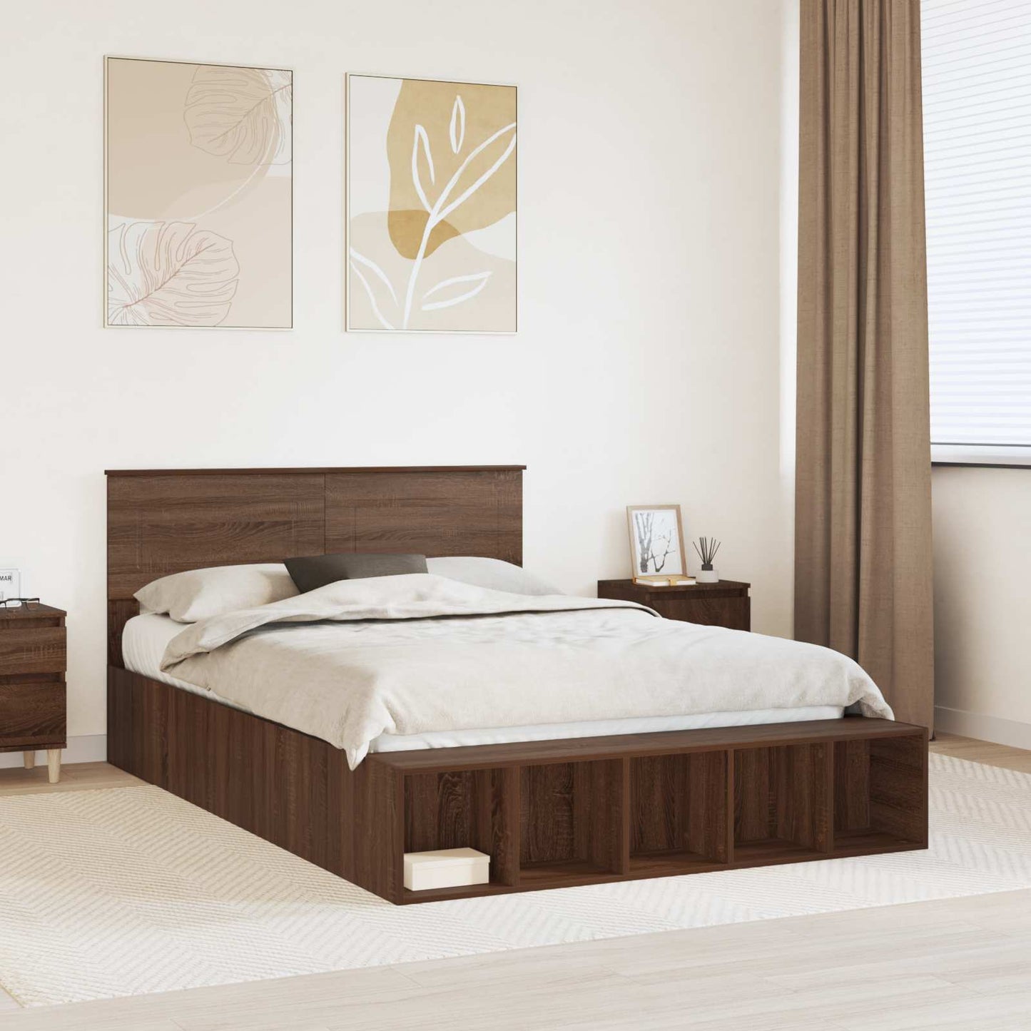 Bedframe met plank Bruin Eiken 140 x 200 cm Bewerkt hout