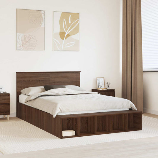 Bedframe met plank Bruin Eiken 140 x 200 cm Bewerkt hout is nu te koop bij PeponiXL, paradijselijk wonen!