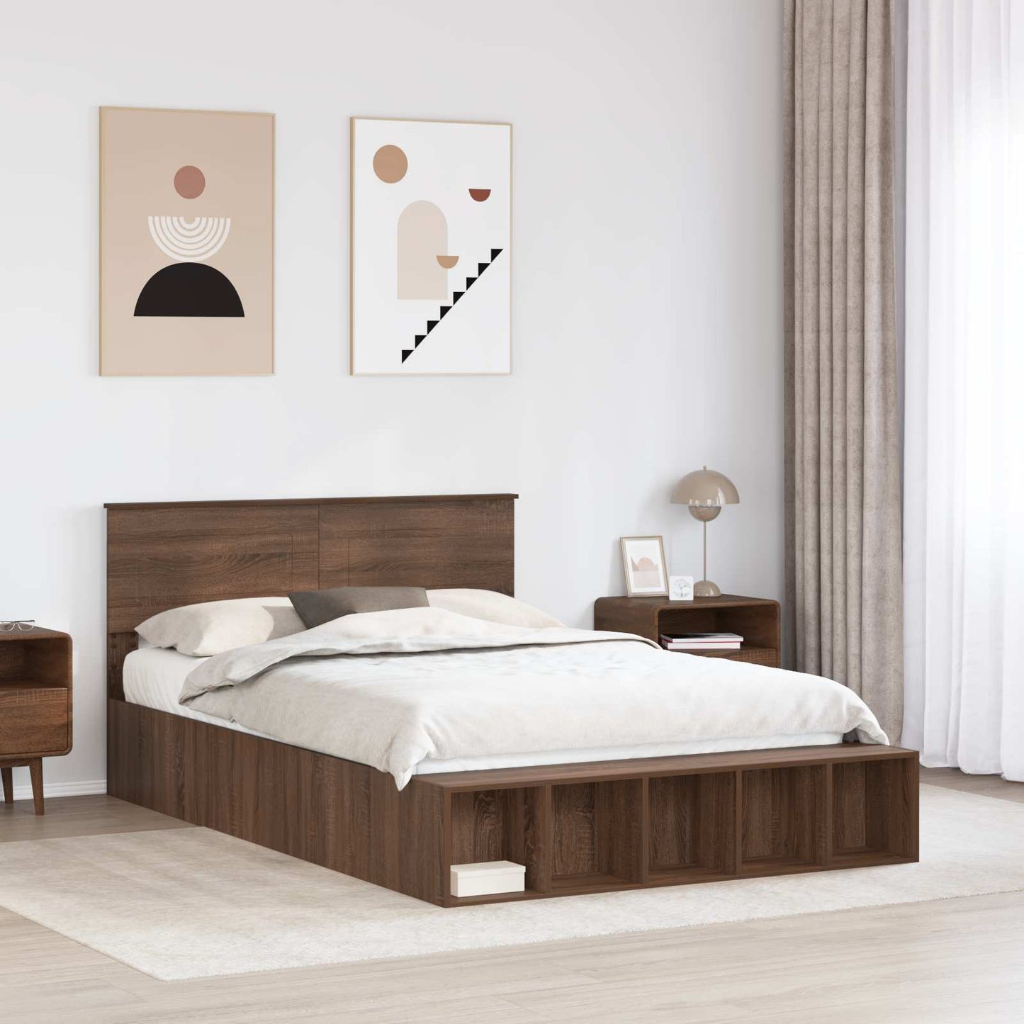Bedframe met plank Bruin Eiken 140 x 200 cm Bewerkt hout