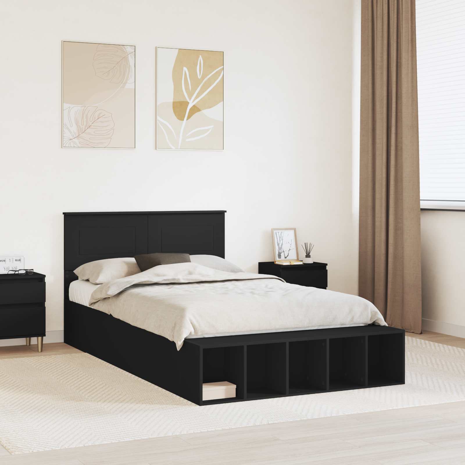 Bedframe met plank met opslag Zwart 120 x 190 cm Bewerkt hout is nu te koop bij PeponiXL, paradijselijk wonen!