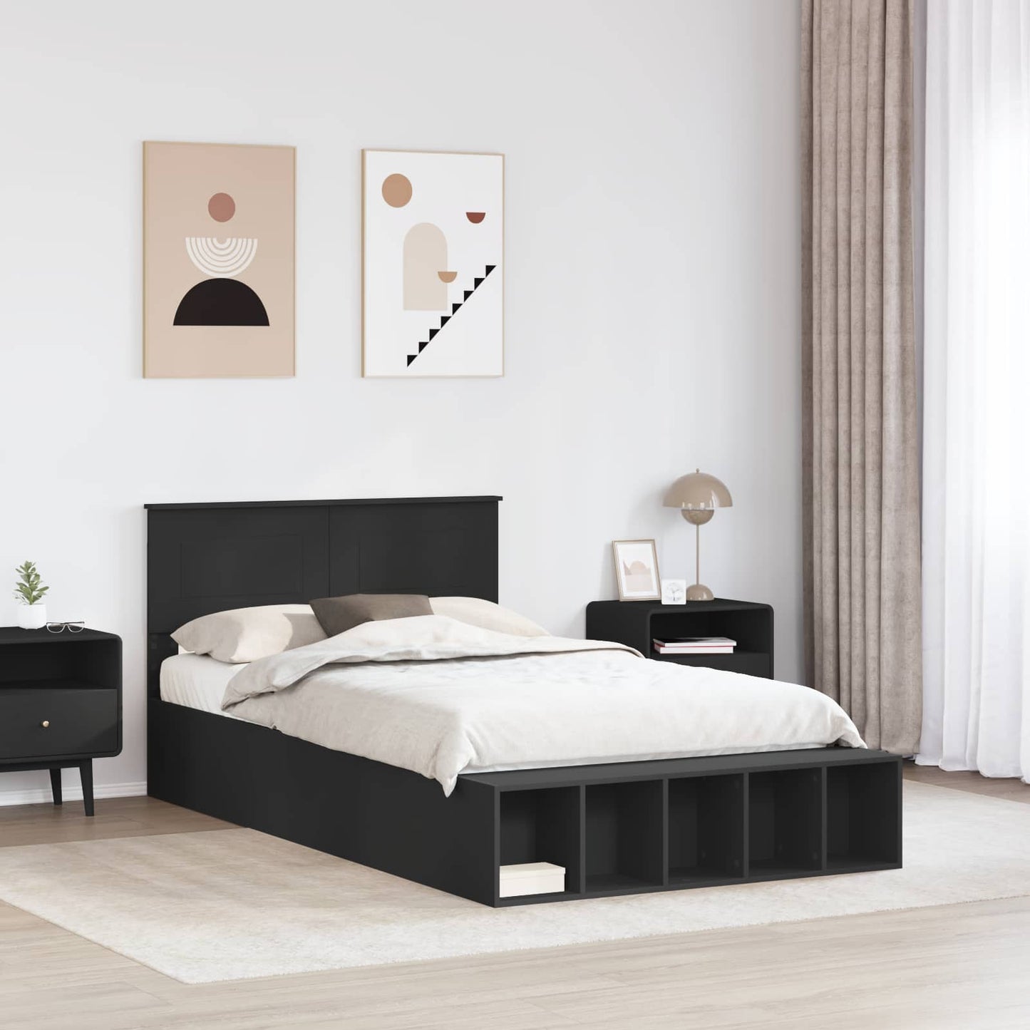 Bedframe met plank met opslag Zwart 120 x 190 cm Bewerkt hout is nu te koop bij PeponiXL, paradijselijk wonen!