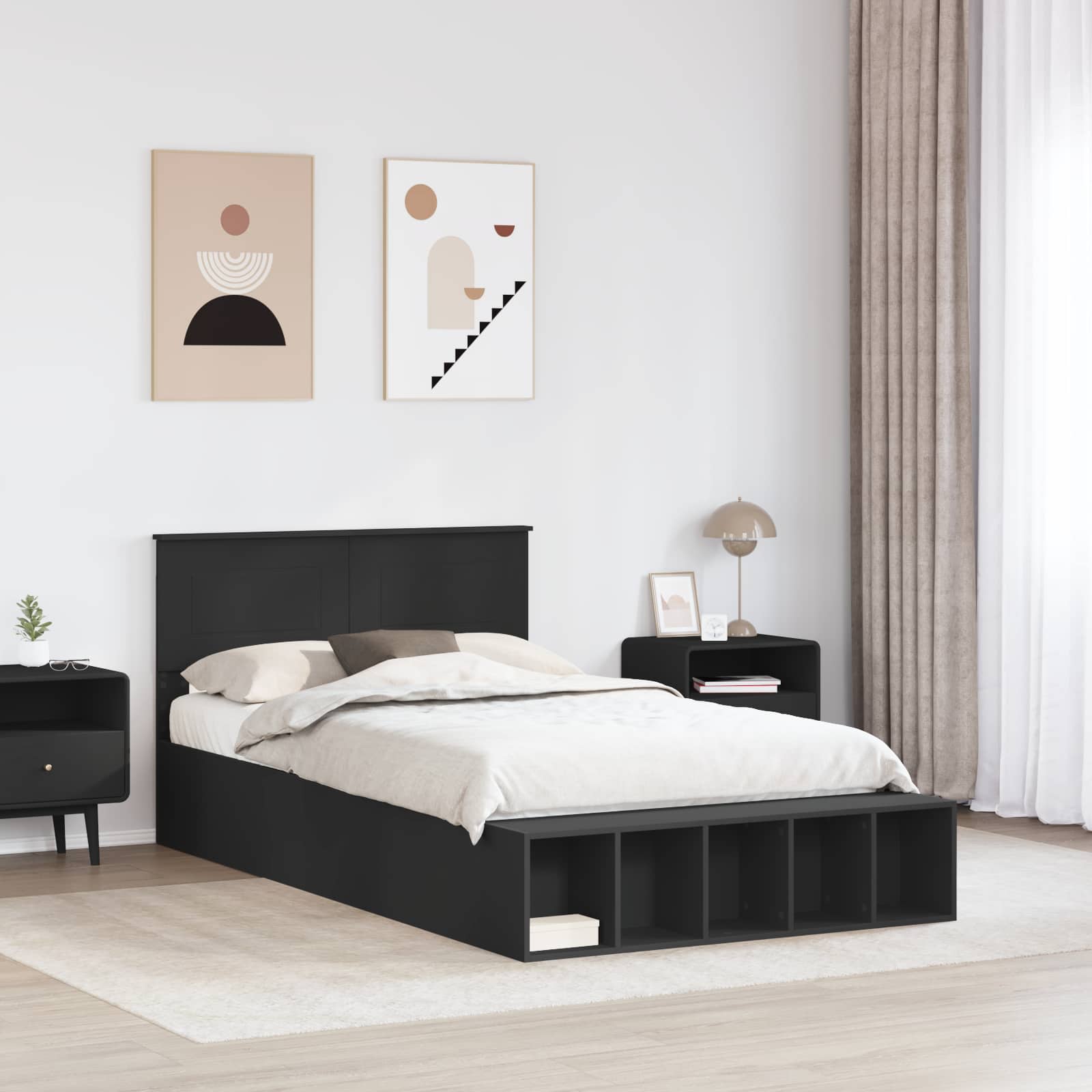 Bedframe met plank met opslag Zwart 120 x 190 cm Bewerkt hout is nu te koop bij PeponiXL, paradijselijk wonen!