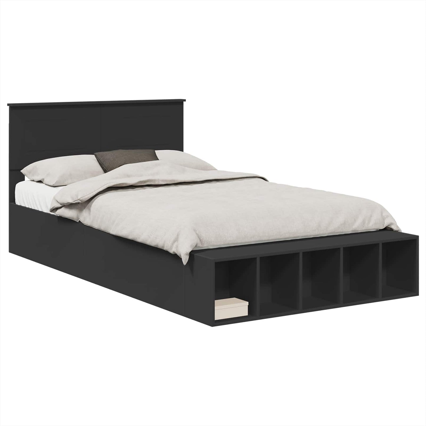 Bedframe met plank met opslag Zwart 120 x 190 cm Bewerkt hout is nu te koop bij PeponiXL, paradijselijk wonen!