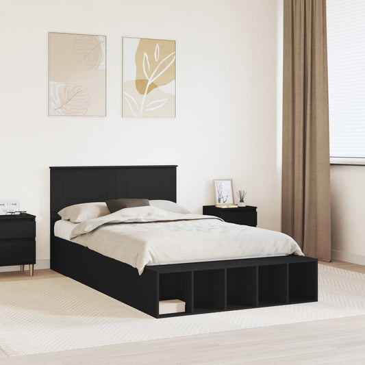 Bedframe met plank met opslag Zwart 120 x 200 cm Bewerkt hout is nu te koop bij PeponiXL, paradijselijk wonen!