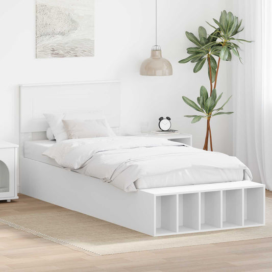 Bedframe met plank met hoofdeinde Wit 90 x 190 cm Bewerkt hout is nu te koop bij PeponiXL, paradijselijk wonen!