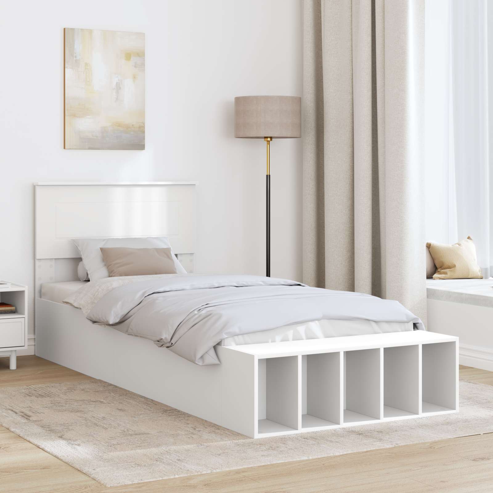 Bedframe met plank met hoofdeinde Wit 90 x 190 cm Bewerkt hout is nu te koop bij PeponiXL, paradijselijk wonen!