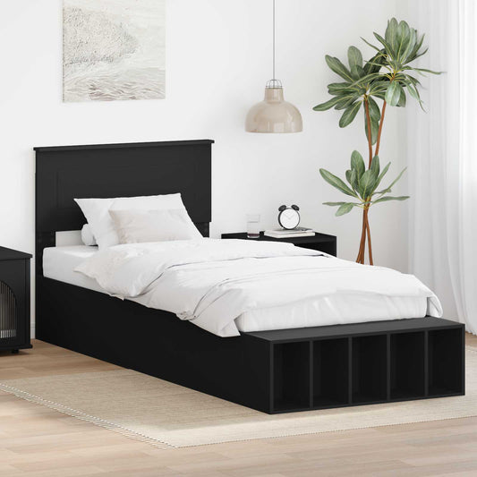 Bedframe met plank met opslag Zwart 90 x 190 cm Bewerkt hout is nu te koop bij PeponiXL, paradijselijk wonen!