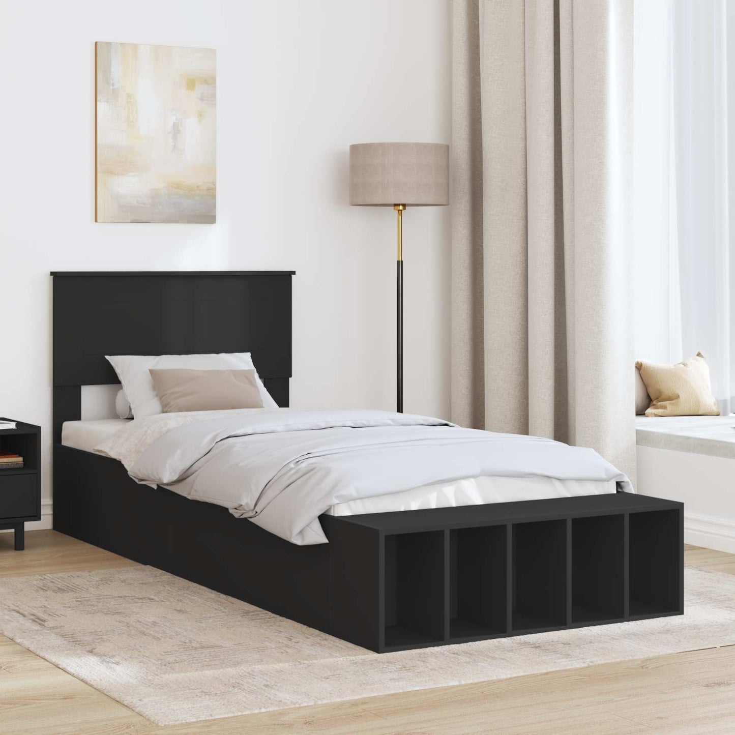 Bedframe met plank met opslag Zwart 90 x 190 cm Bewerkt hout is nu te koop bij PeponiXL, paradijselijk wonen!