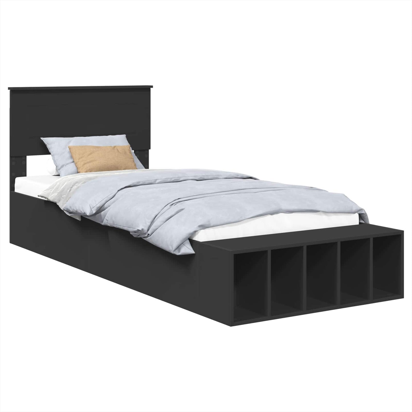 Bedframe met plank met opslag Zwart 90 x 190 cm Bewerkt hout is nu te koop bij PeponiXL, paradijselijk wonen!