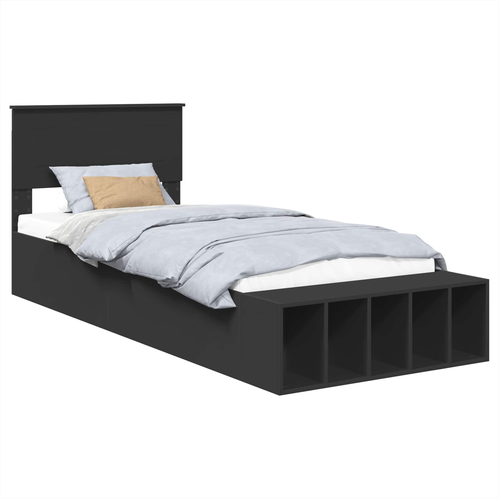 Bedframe met plank met opslag Zwart 90 x 190 cm Bewerkt hout is nu te koop bij PeponiXL, paradijselijk wonen!