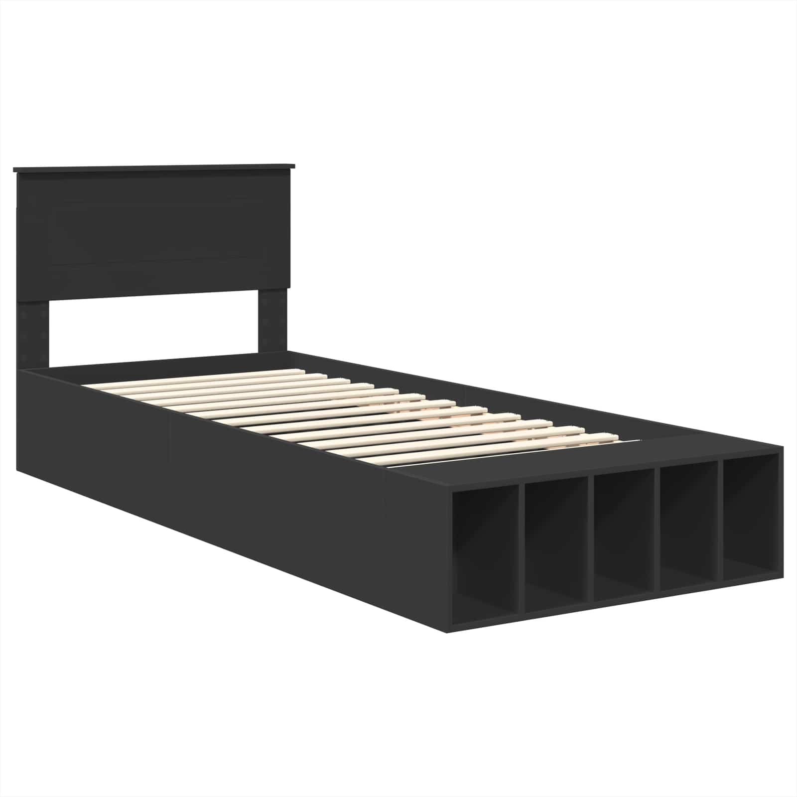 Bedframe met plank met opslag Zwart 90 x 190 cm Bewerkt hout is nu te koop bij PeponiXL, paradijselijk wonen!