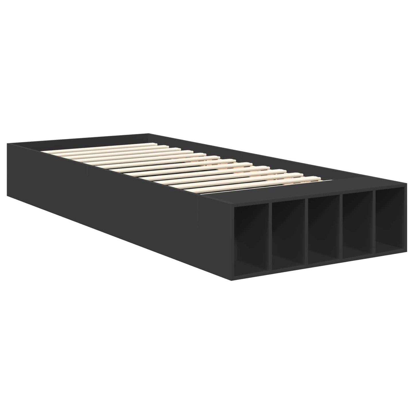 Bedframe met plank met opslag Zwart 90 x 190 cm Bewerkt hout is nu te koop bij PeponiXL, paradijselijk wonen!