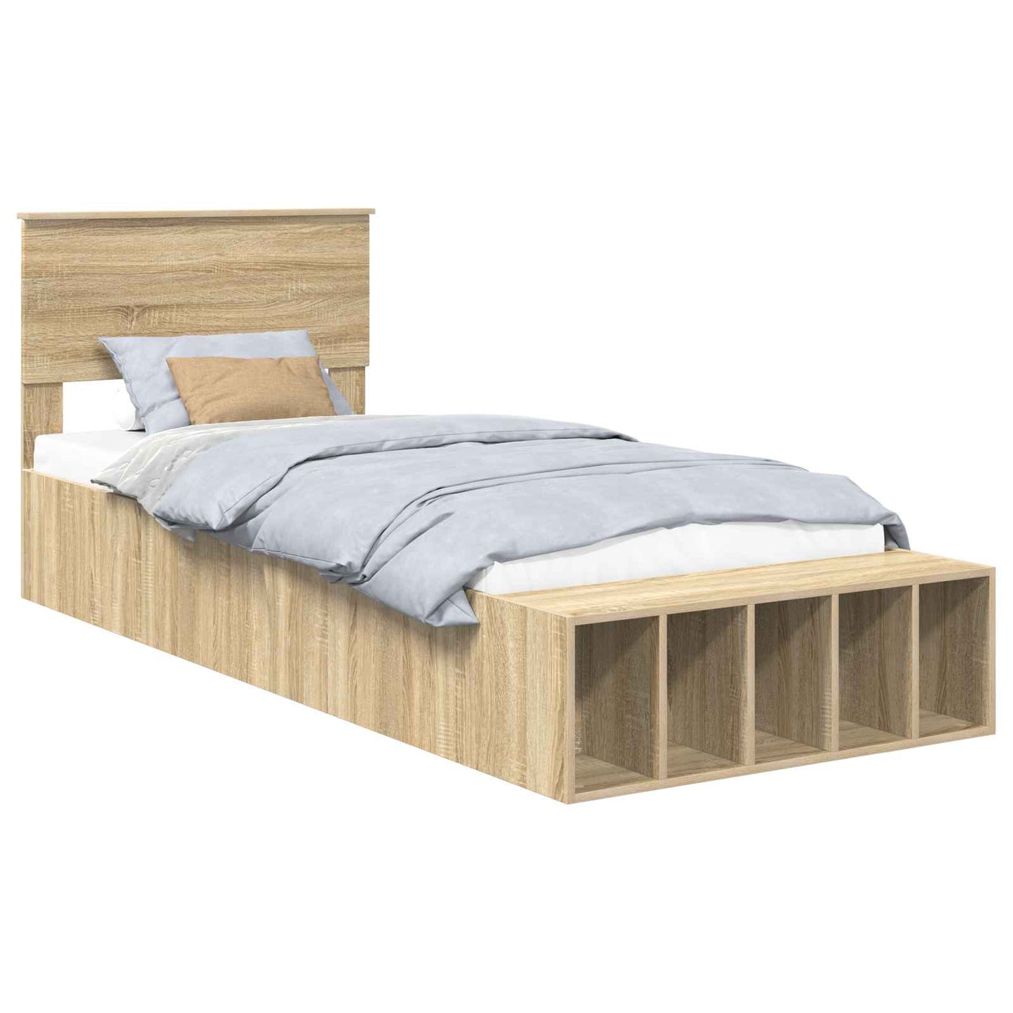 Bedframe met plank Sonoma Eiken 90 x 190 cm Bewerkt hout is nu te koop bij PeponiXL, paradijselijk wonen!