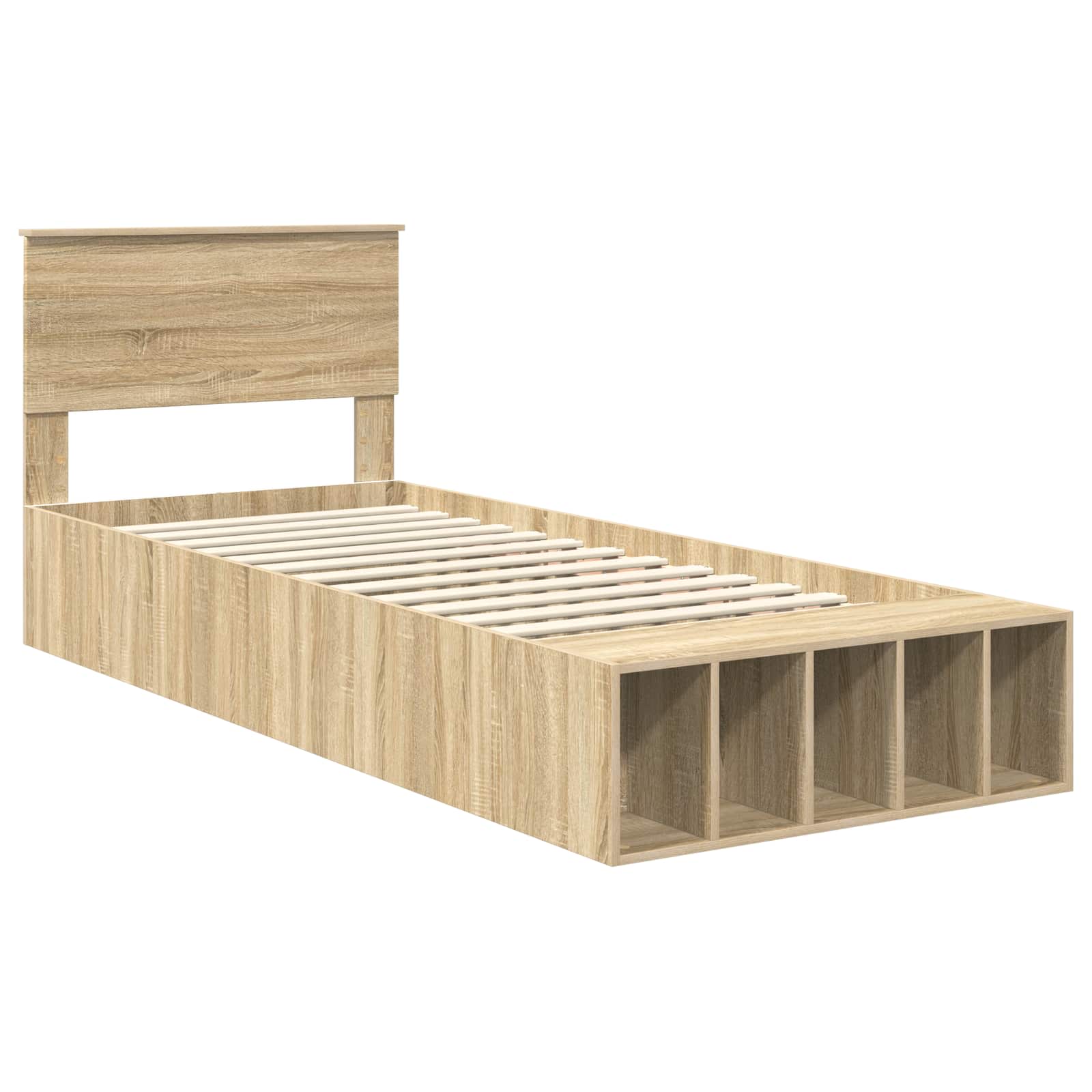 Bedframe met plank Sonoma Eiken 90 x 190 cm Bewerkt hout is nu te koop bij PeponiXL, paradijselijk wonen!