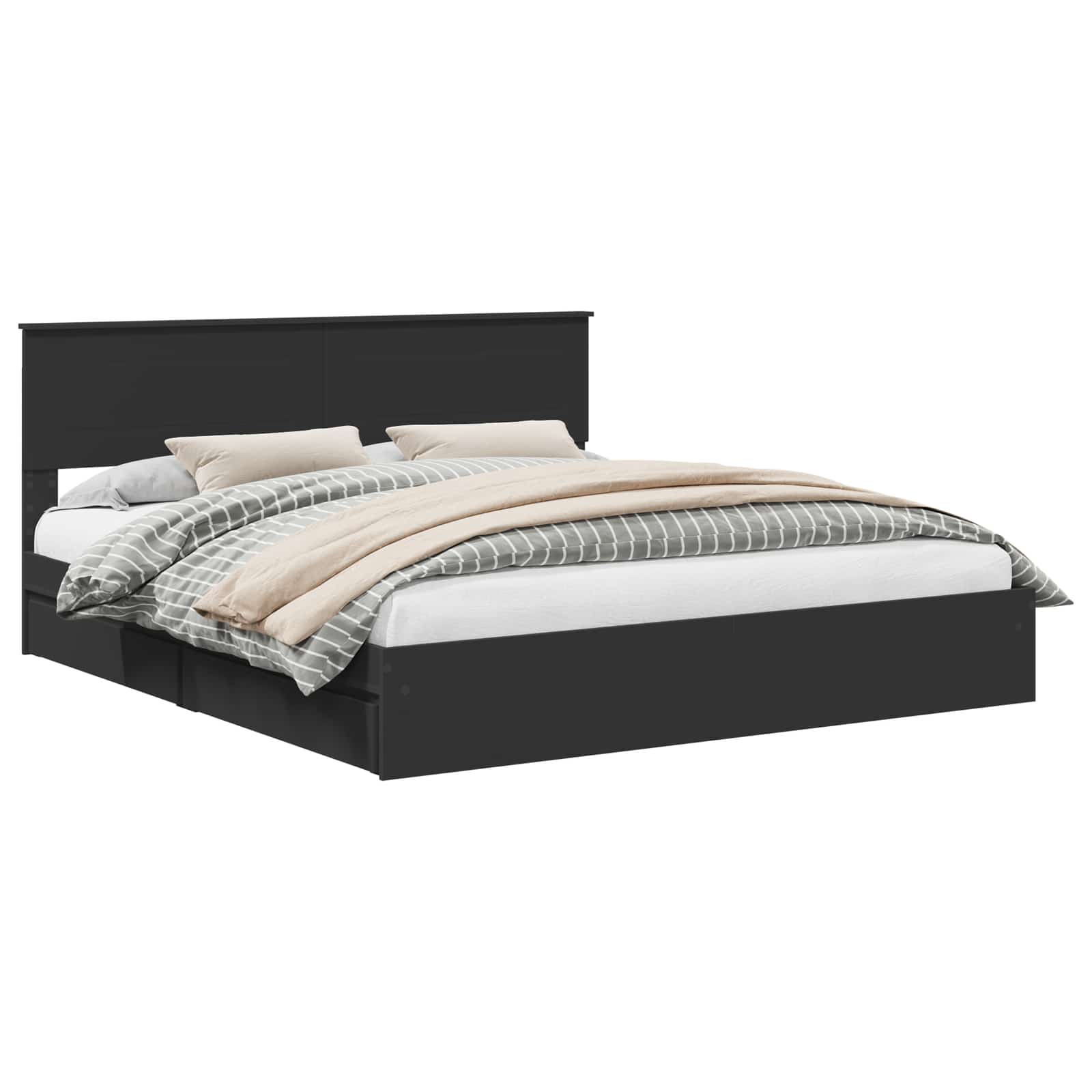 Opslag bed met hoofdeinde Zwart 200 x 200 cm Bewerkt hout is nu te koop bij PeponiXL, paradijselijk wonen!