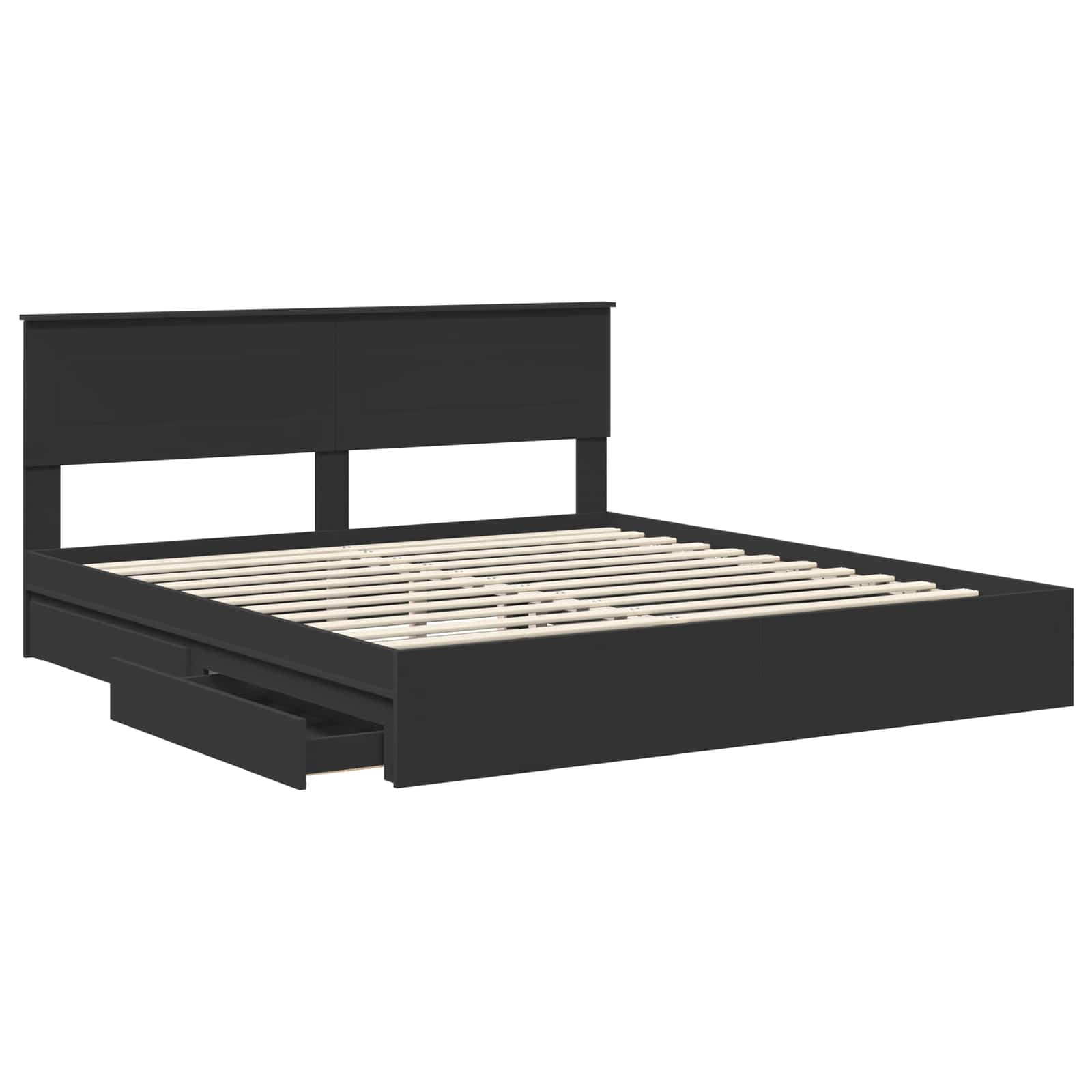Opslag bed met hoofdeinde Zwart 200 x 200 cm Bewerkt hout is nu te koop bij PeponiXL, paradijselijk wonen!