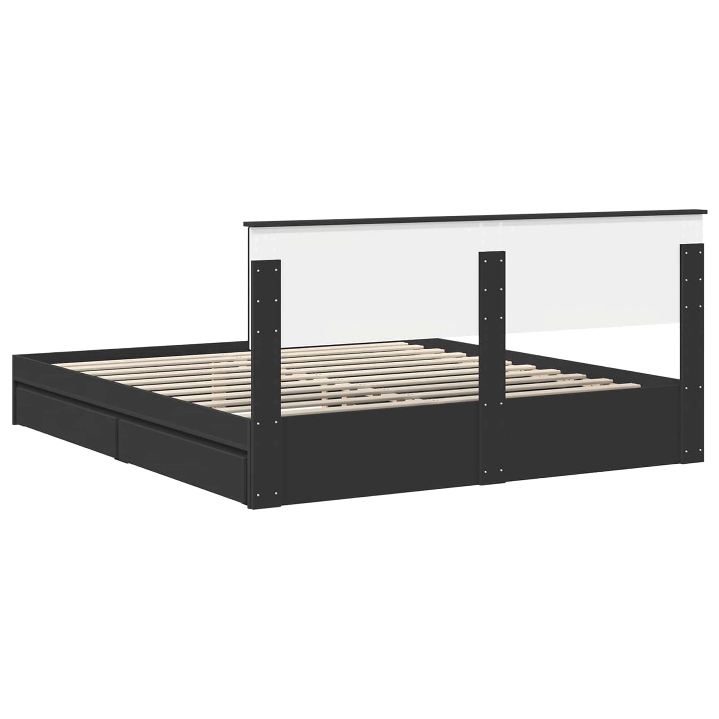 Opslag bed met hoofdeinde Zwart 200 x 200 cm Bewerkt hout is nu te koop bij PeponiXL, paradijselijk wonen!