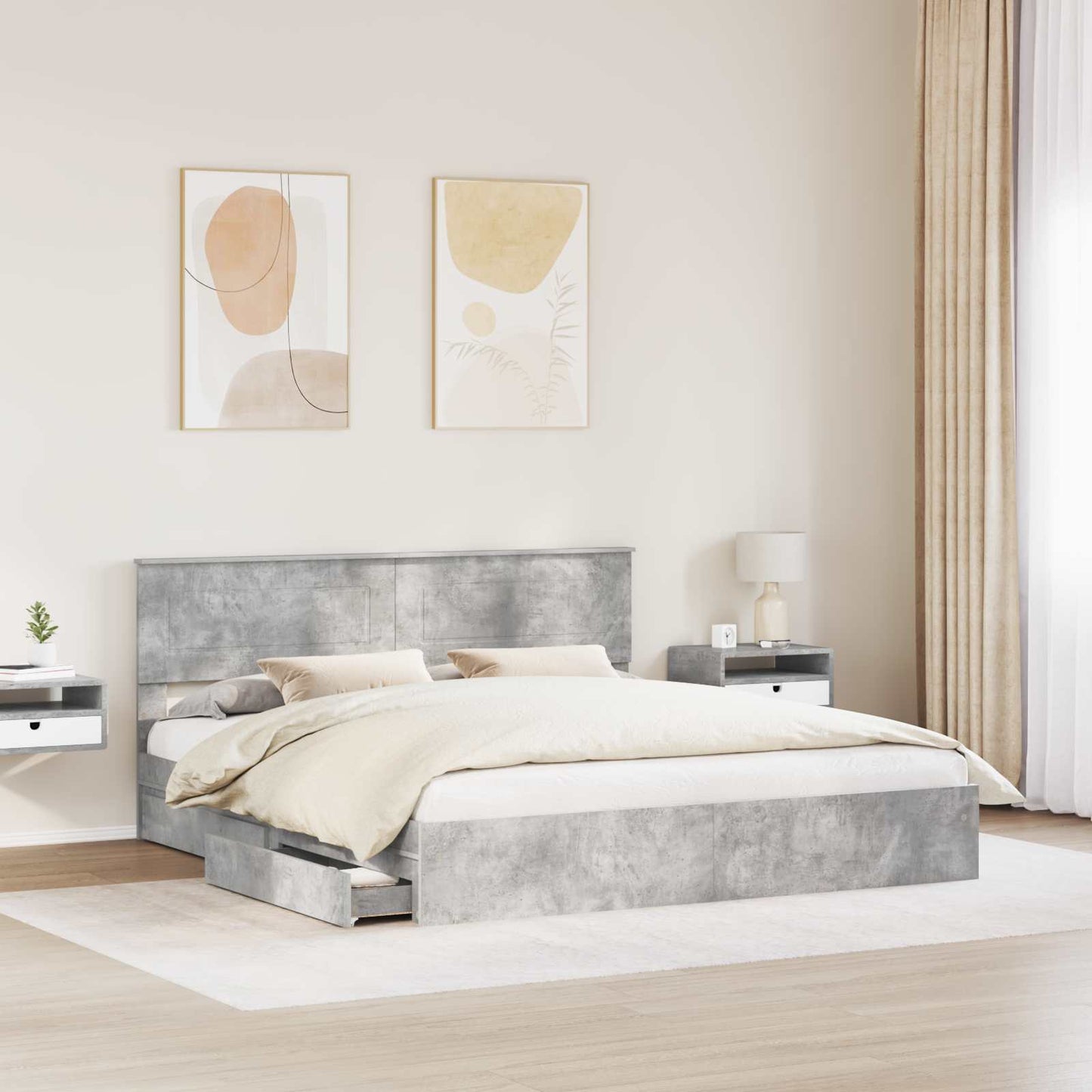 Opslag bed met hoofdeinde Beton Grijs 200 x 200 cm Bewerkt hout is nu te koop bij PeponiXL, paradijselijk wonen!