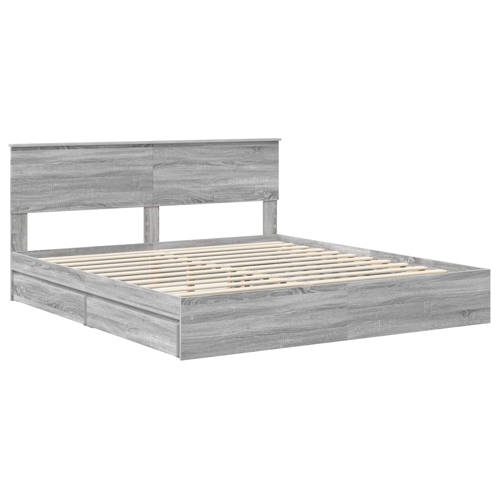 Opslag bed met lade Grijs Sonoma 200 x 200 cm Bewerkt hout is nu te koop bij PeponiXL, paradijselijk wonen!