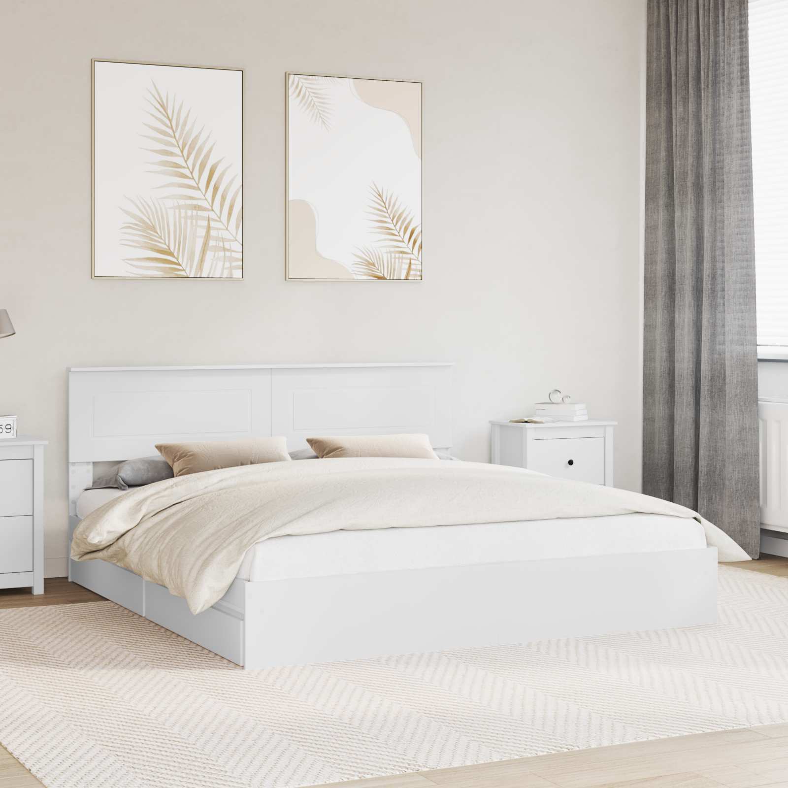 Opslag bed met hoofdeinde Wit 180 x 200 cm Bewerkt hout is nu te koop bij PeponiXL, paradijselijk wonen!