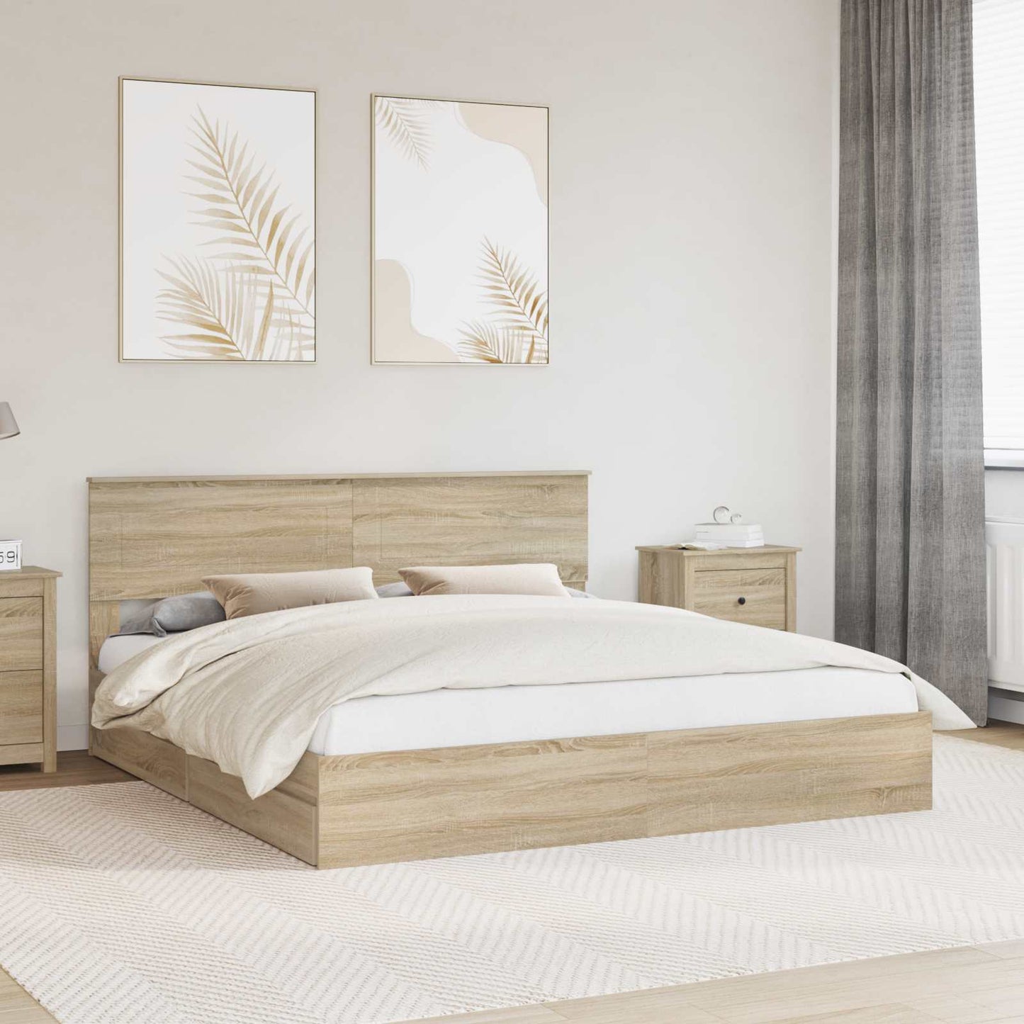 Opslag bed met lade Sonoma Eiken 180 x 200 cm Bewerkt hout is nu te koop bij PeponiXL, paradijselijk wonen!