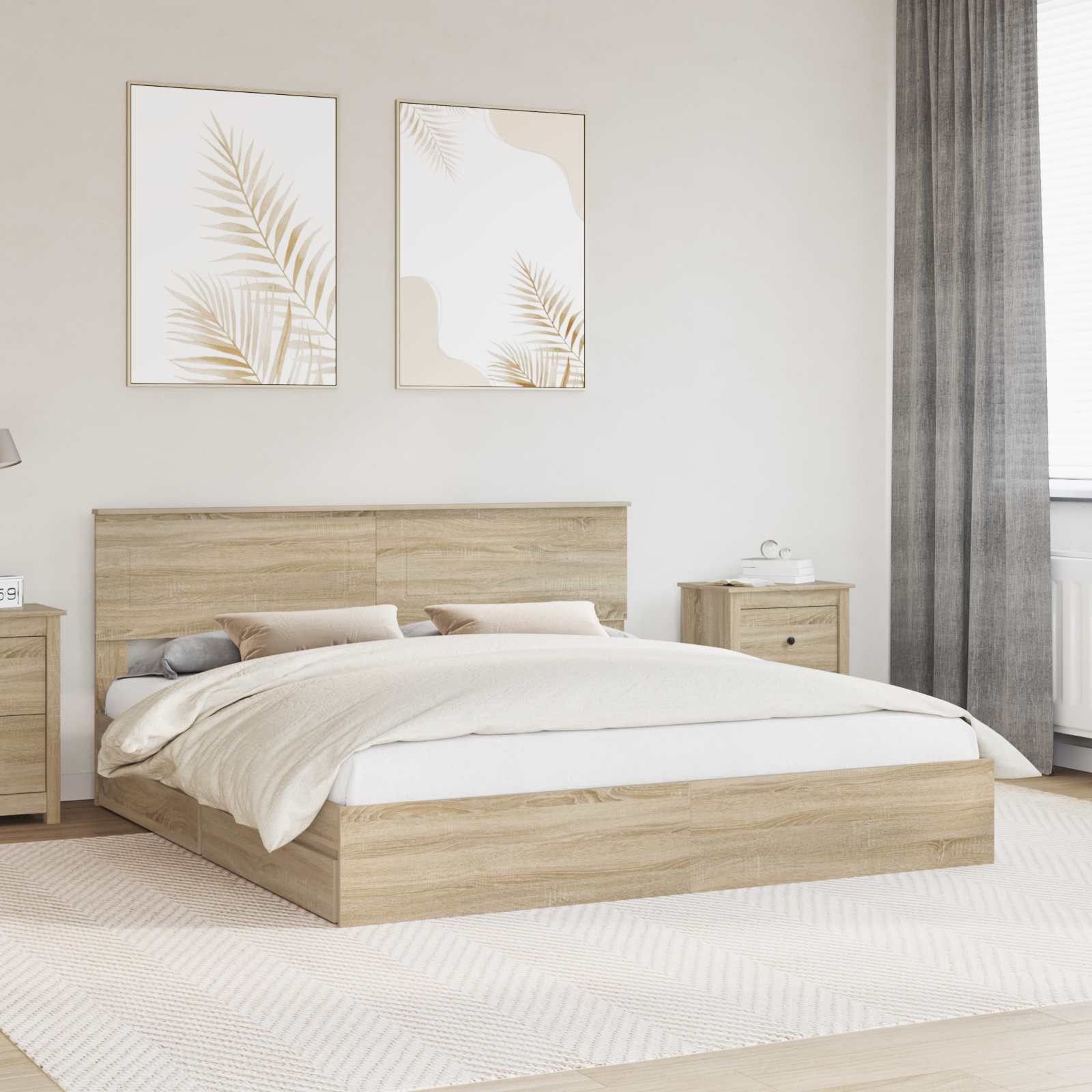 Opslag bed met lade Sonoma Eiken 180 x 200 cm Bewerkt hout is nu te koop bij PeponiXL, paradijselijk wonen!