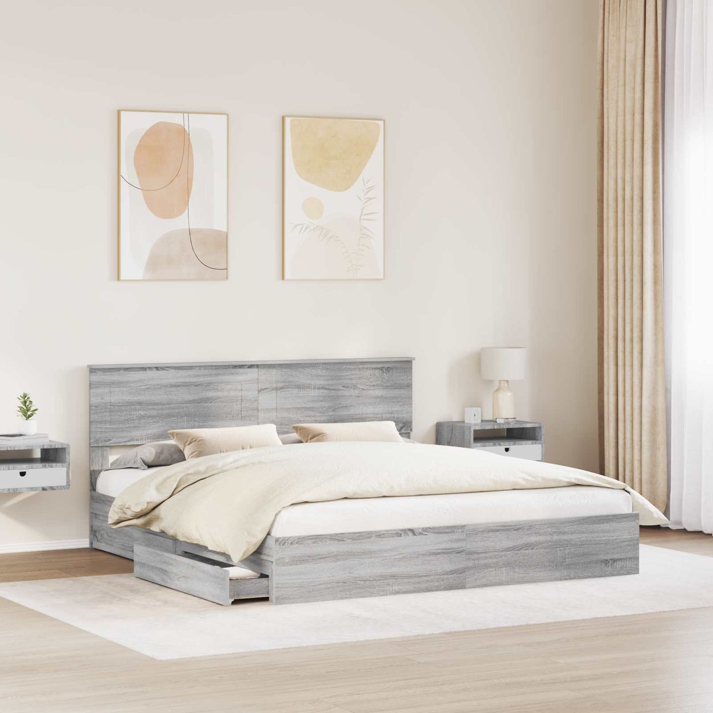 Opslag bed met lade Grijs Sonoma 180 x 200 cm Bewerkt hout is nu te koop bij PeponiXL, paradijselijk wonen!
