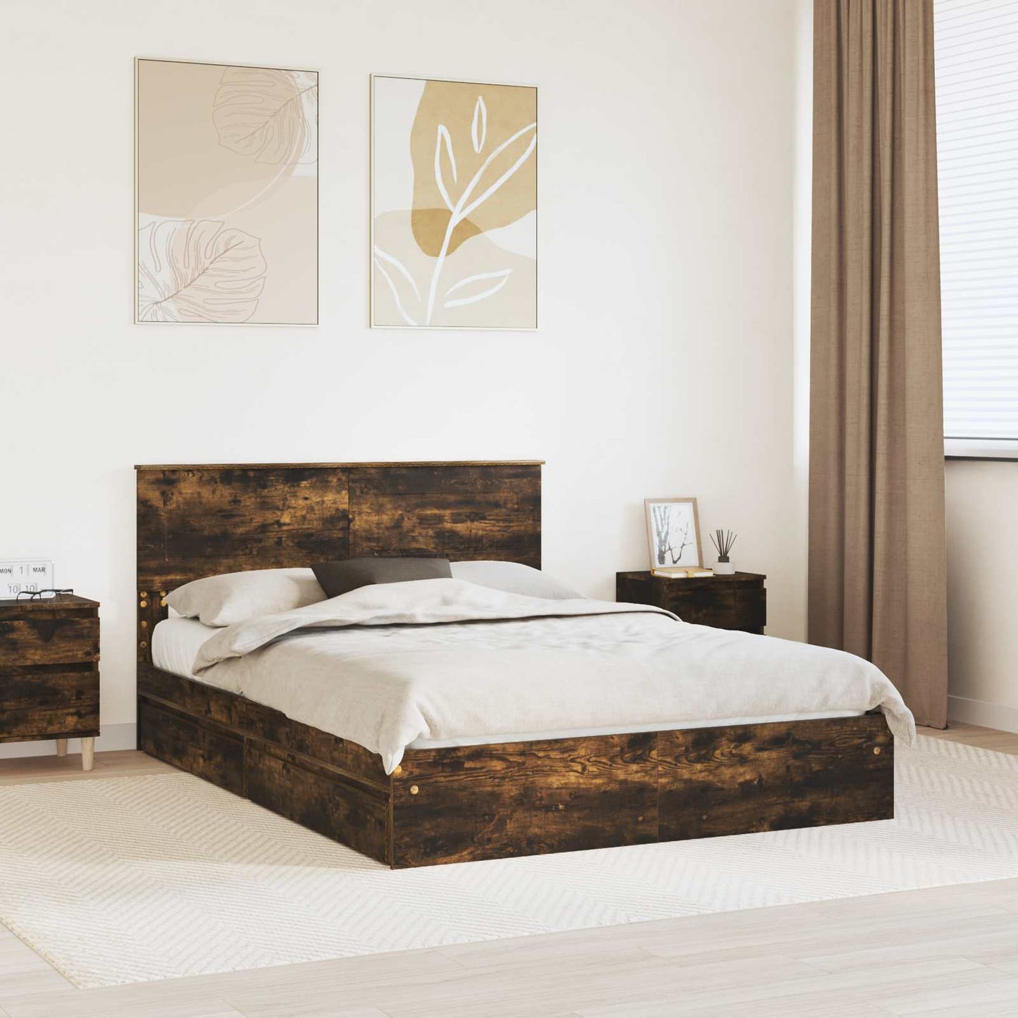 Opslag bed met lade Gerookt eiken 160 x 200 cm Bewerkt hout is nu te koop bij PeponiXL, paradijselijk wonen!