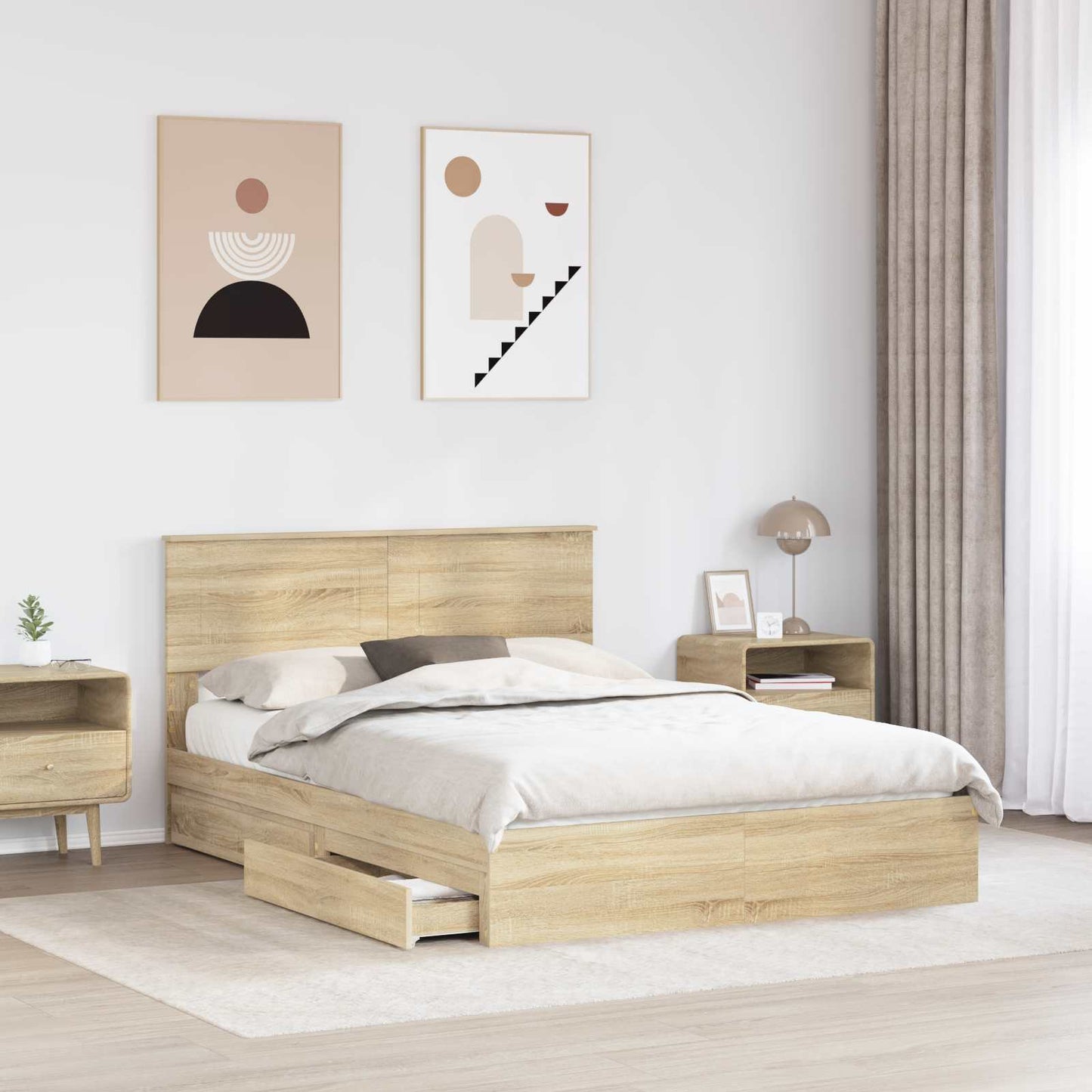 Opslag bed met lade Sonoma Eiken 150 x 200 cm Bewerkt hout is nu te koop bij PeponiXL, paradijselijk wonen!