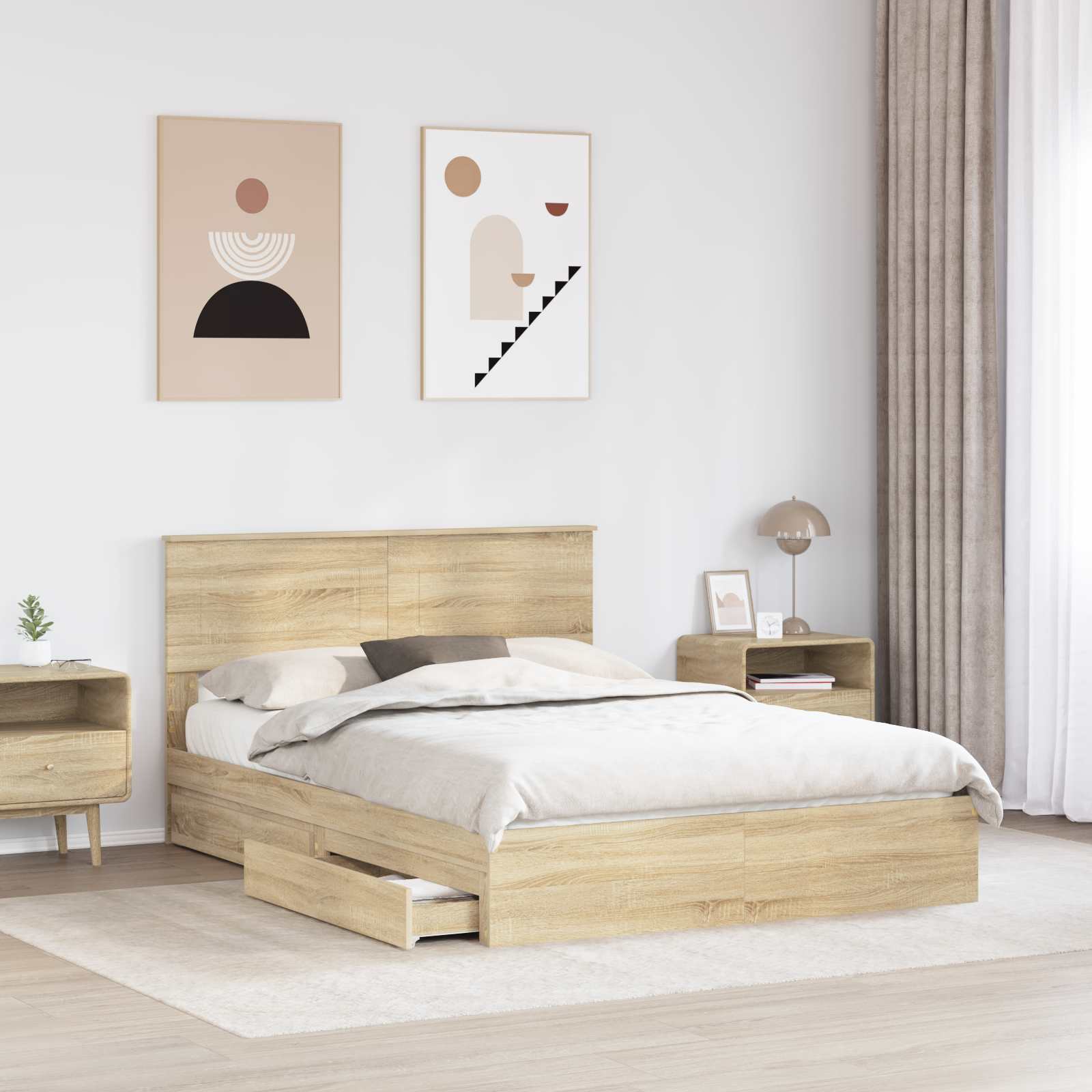 Opslag bed met lade Sonoma Eiken 150 x 200 cm Bewerkt hout is nu te koop bij PeponiXL, paradijselijk wonen!