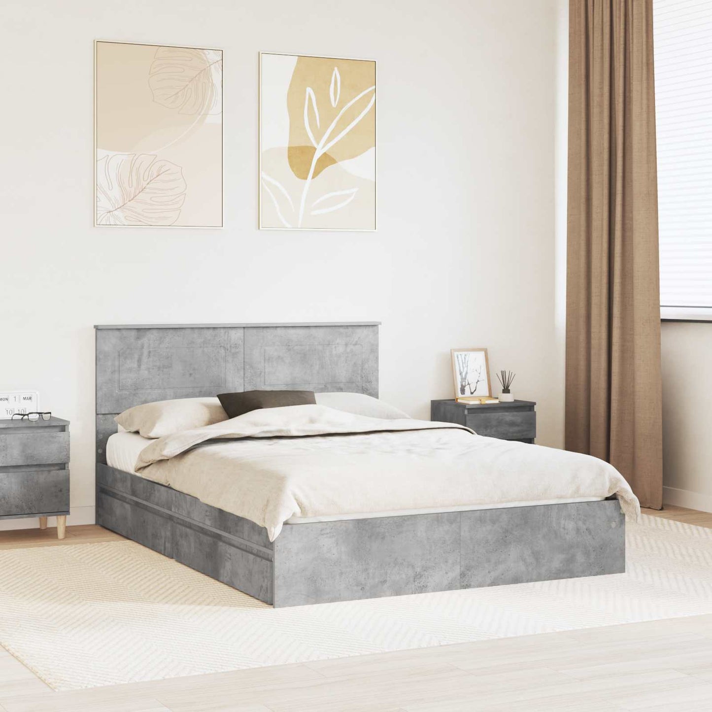 Opslag bed met hoofdeinde Beton Grijs 150 x 200 cm Bewerkt hout is nu te koop bij PeponiXL, paradijselijk wonen!