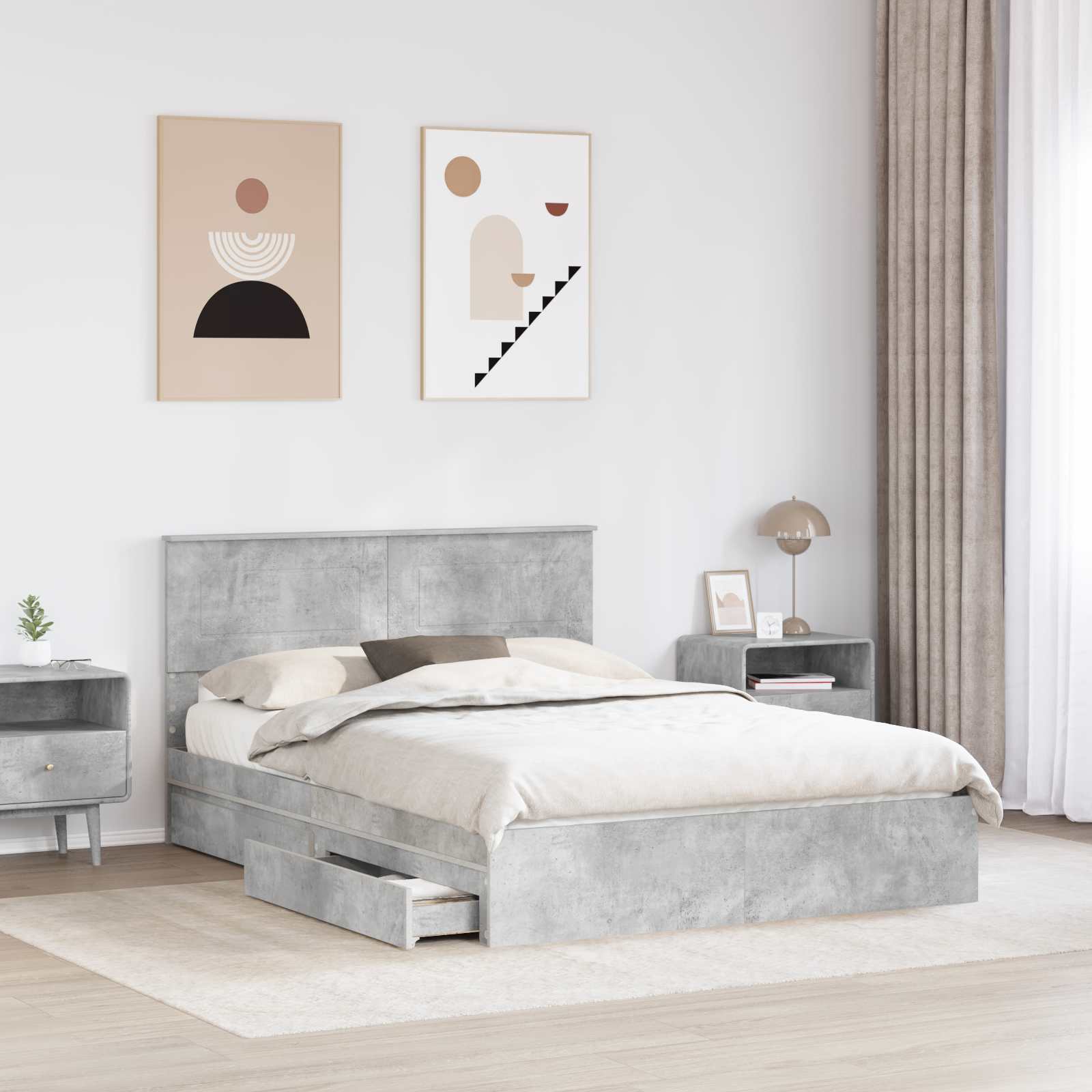 Opslag bed met hoofdeinde Beton Grijs 150 x 200 cm Bewerkt hout is nu te koop bij PeponiXL, paradijselijk wonen!