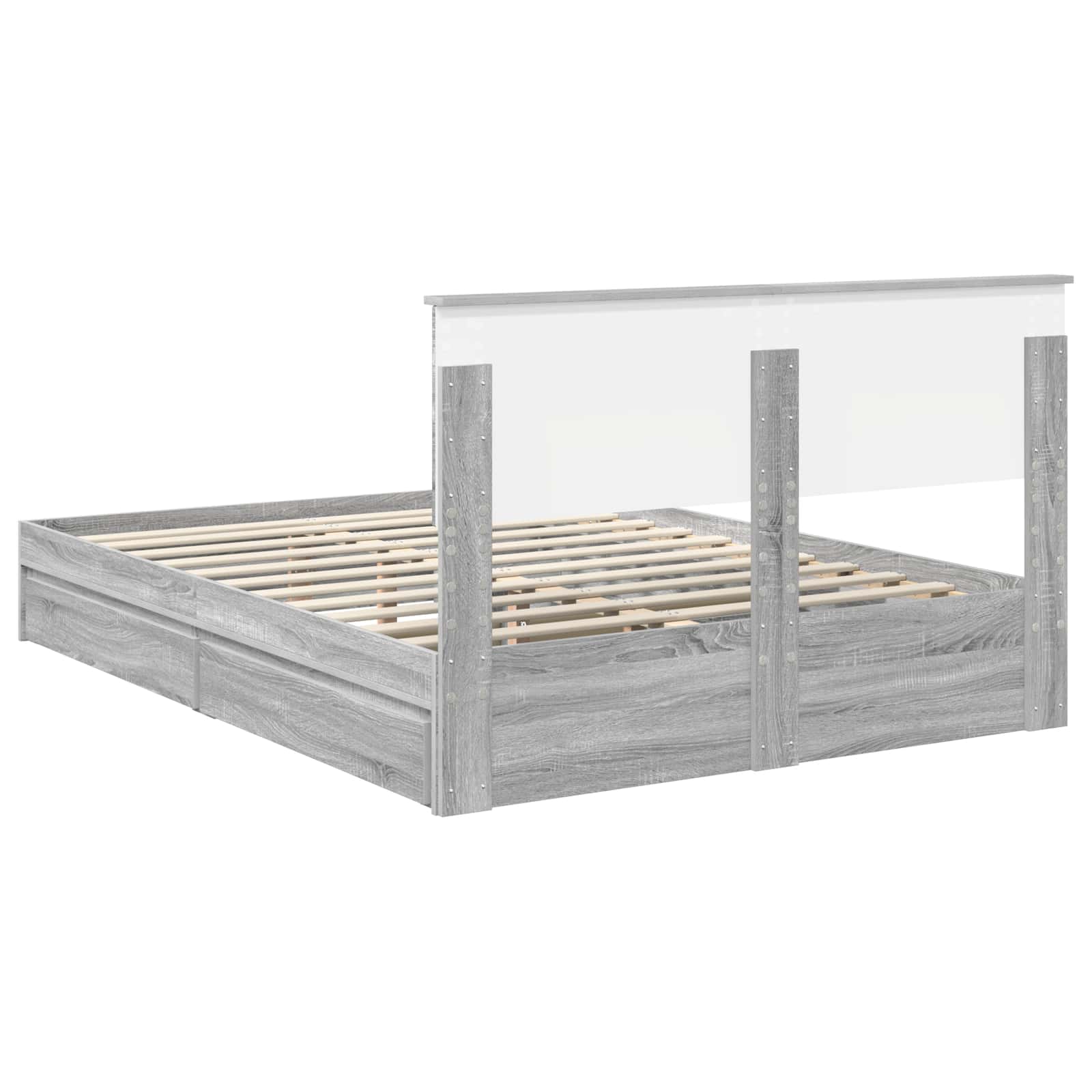 Opslag bed met lade Grijs Sonoma 150 x 200 cm Bewerkt hout is nu te koop bij PeponiXL, paradijselijk wonen!